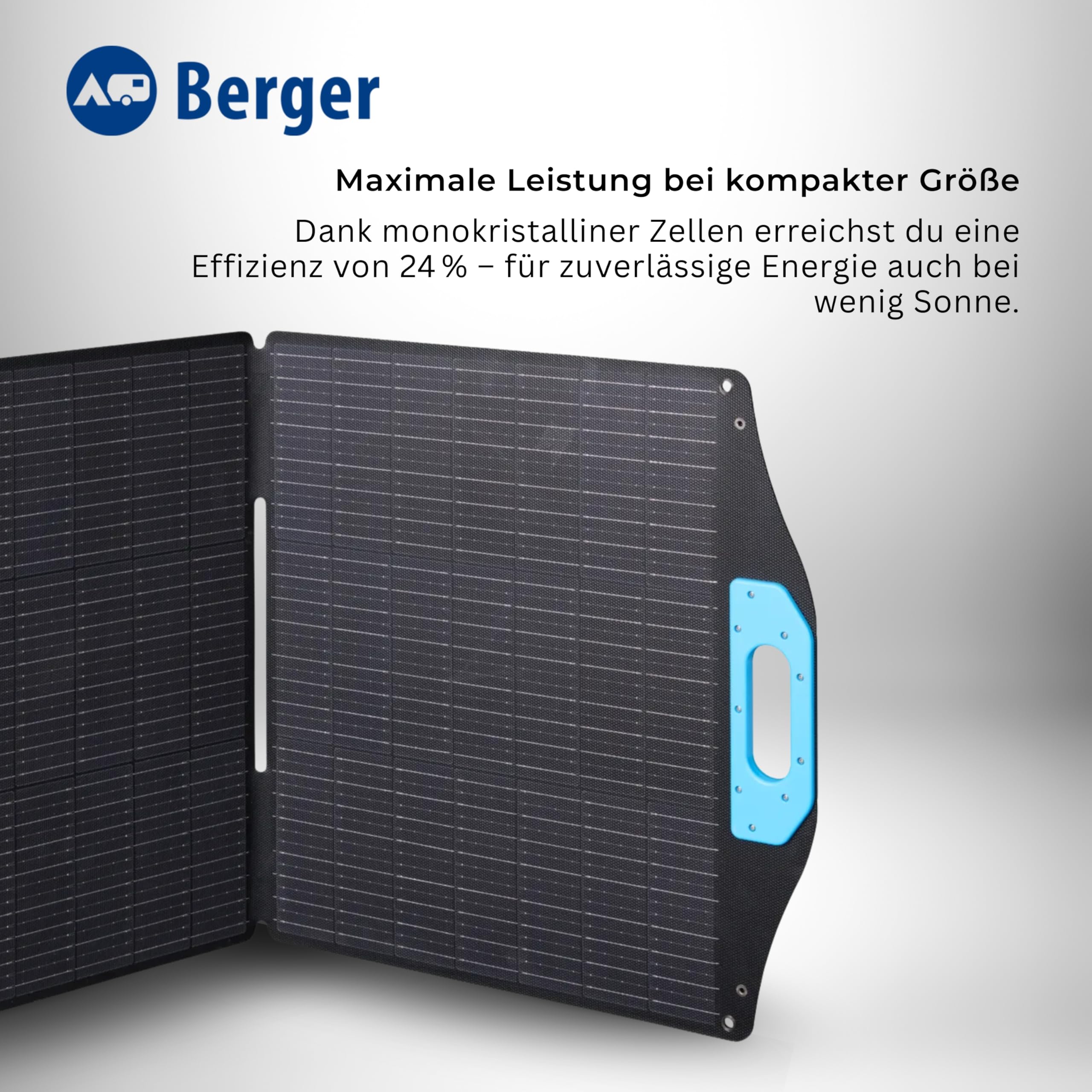 BERGER Kit de panneau solaire pliable 100 W avec régulateur de charge - Module solaire complet avec MC4 et pinces crocodiles - Panneau solaire de camping pour station d'alimentation et batterie