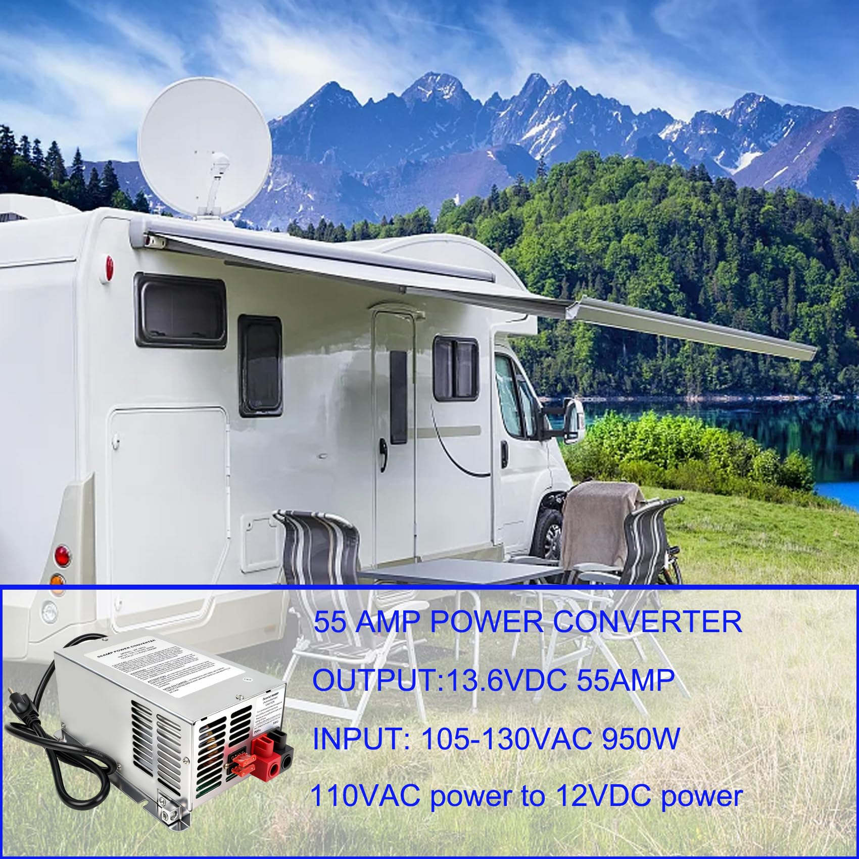 WF-9855 - Convertidor de alimentación RV de montaje en cubierta de 55 amperios, repuesto para RV, remolque, cámper, serie 9800