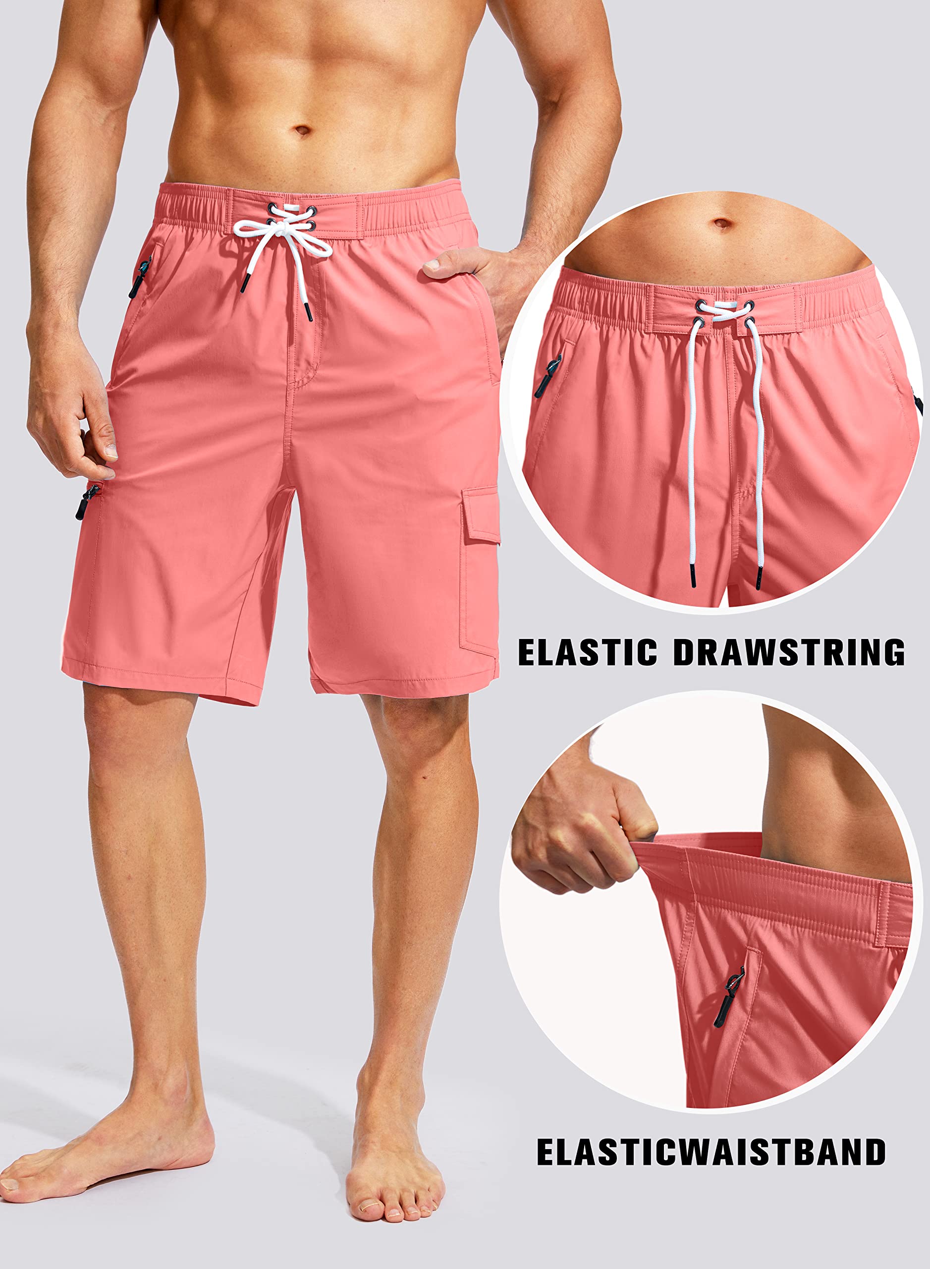 Kayrth Costume da bagno da uomo Quick Dry Board Shorts con 5 tasche Costumi da bagno da uomo - No Mesh Liner, Colore: rosa., XX-Large