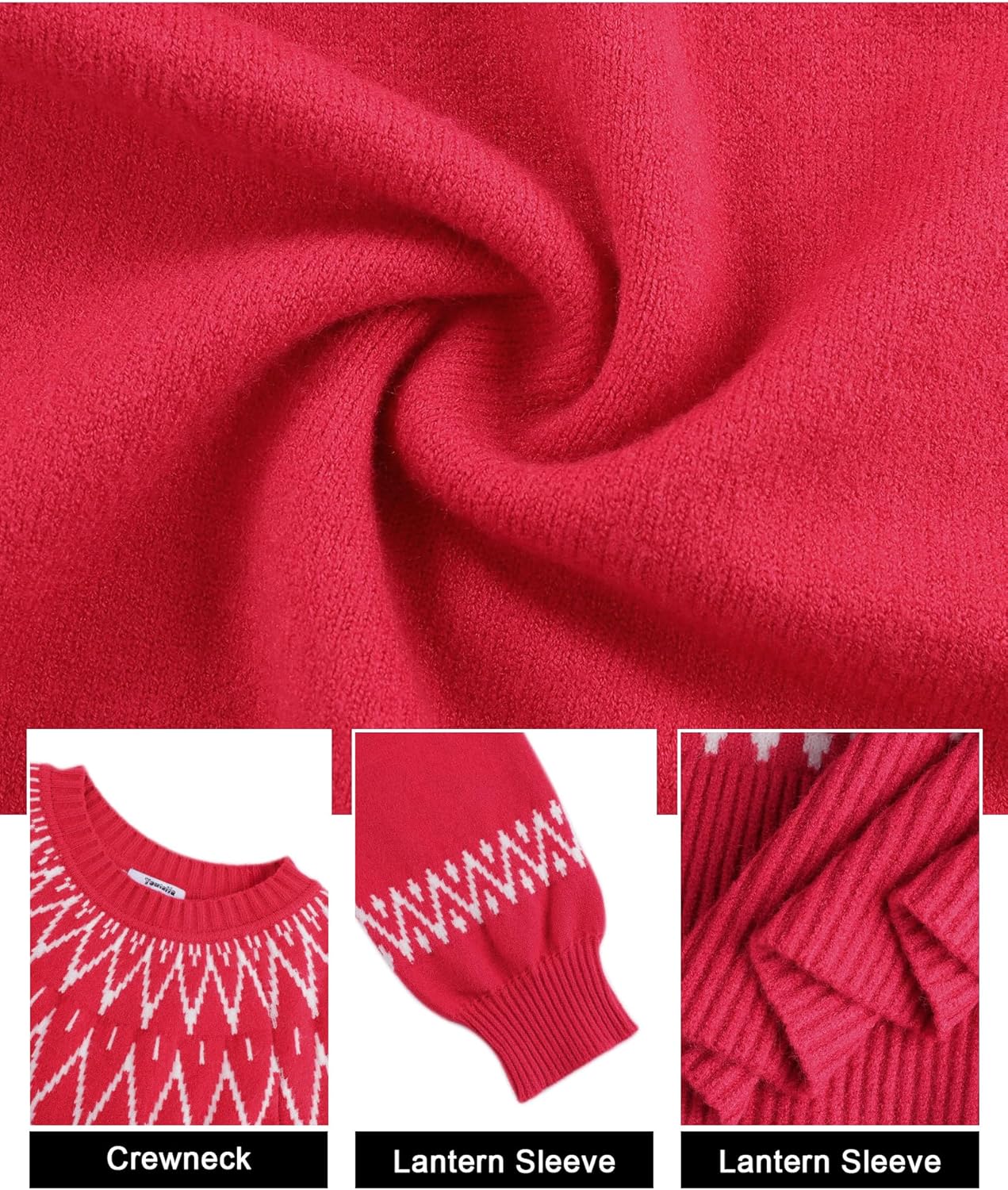 Youtalia Womens Knit Sweater Dress Fair Isle Lantern Sleeve Casual Crewneck Ribbed Pullover Sweaters Fall Winter Mini Dresses - Image 6