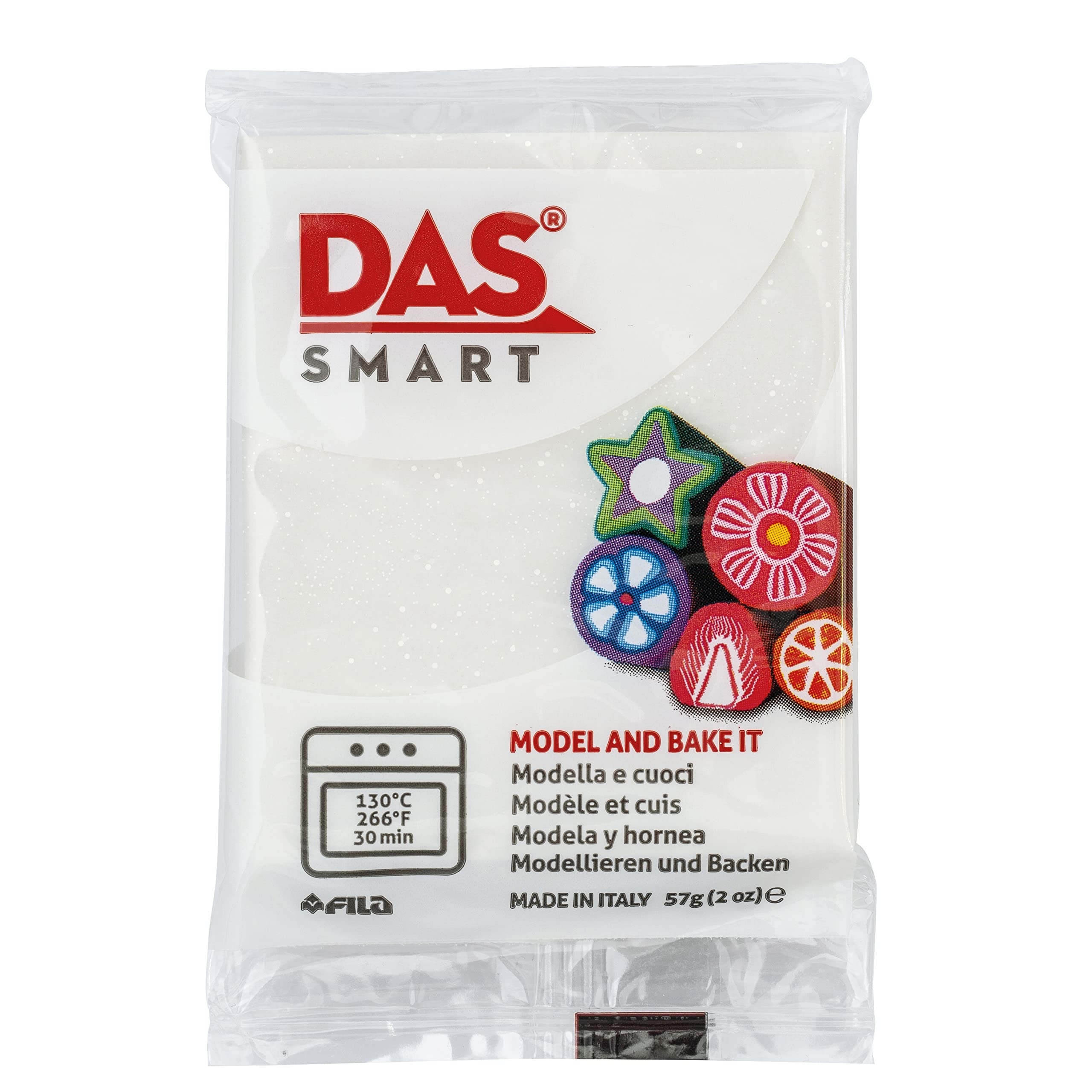 DAS Smart Oven Bake Modelling 57g Clay, White Glitter, For Professionals and Hobbyists