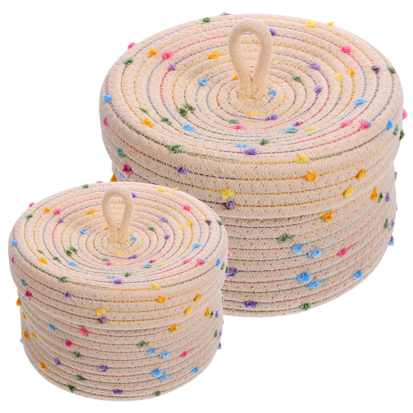 SHERCHPRY Set 2 Cesti Portaoggetti in Corda di Cotone Design Semplice Coperchio, Contenitori Multifunzionali per Giocattoli e Snack per Camera da Letto