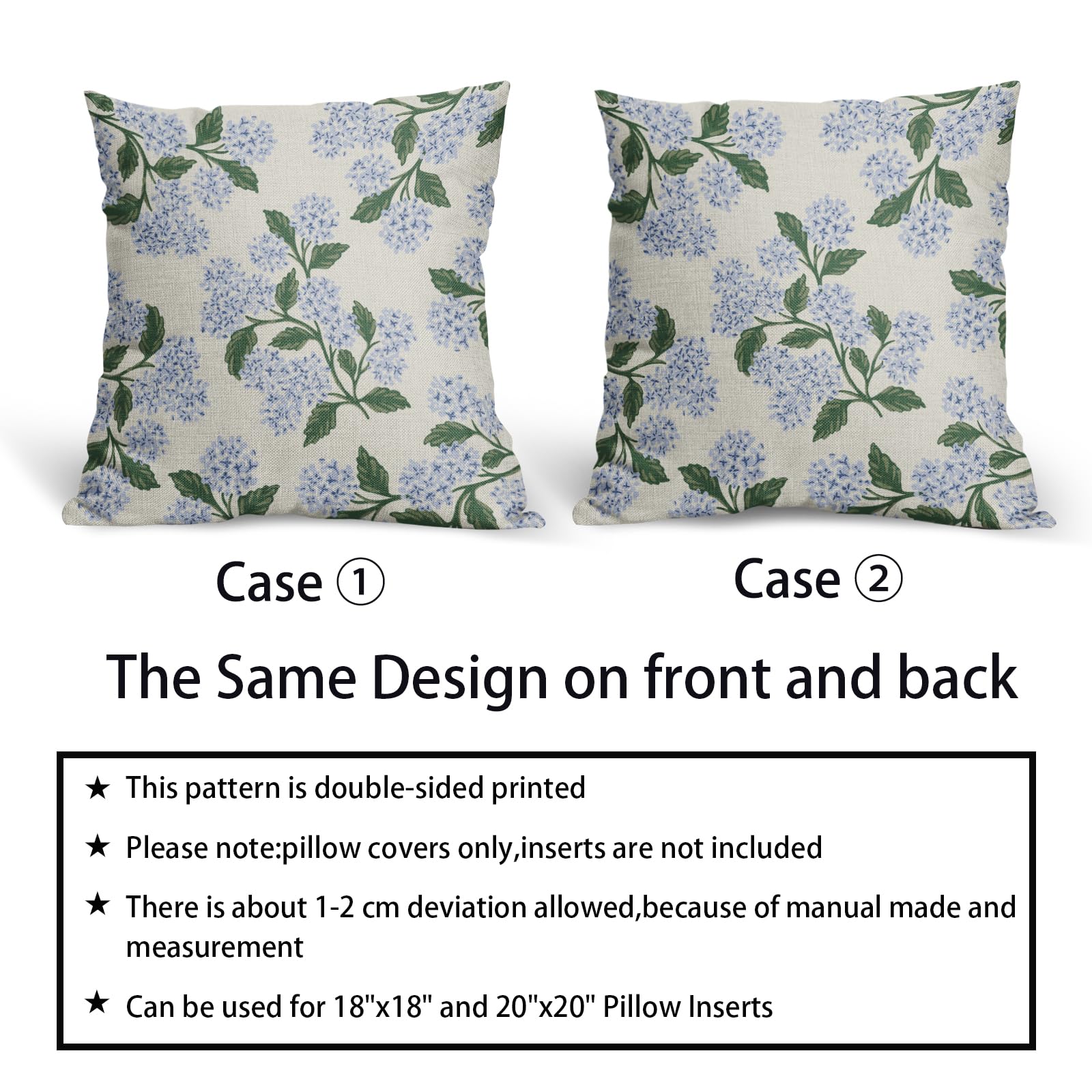 Federa per cuscino con ortensie, federa per cuscino con