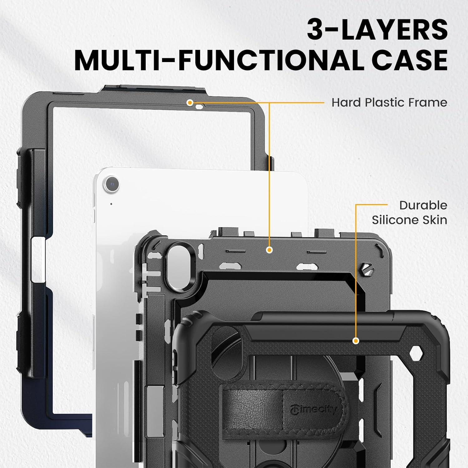 timecity Case for iPad Air 11 Inch M4 / M3 / M2 (2026/2025/ 2024), 360° Rotating Stand, Pencil Holder & Wireless Charging, Shockproof with Screen Protector & Shoulder Strap - for Designers, Black