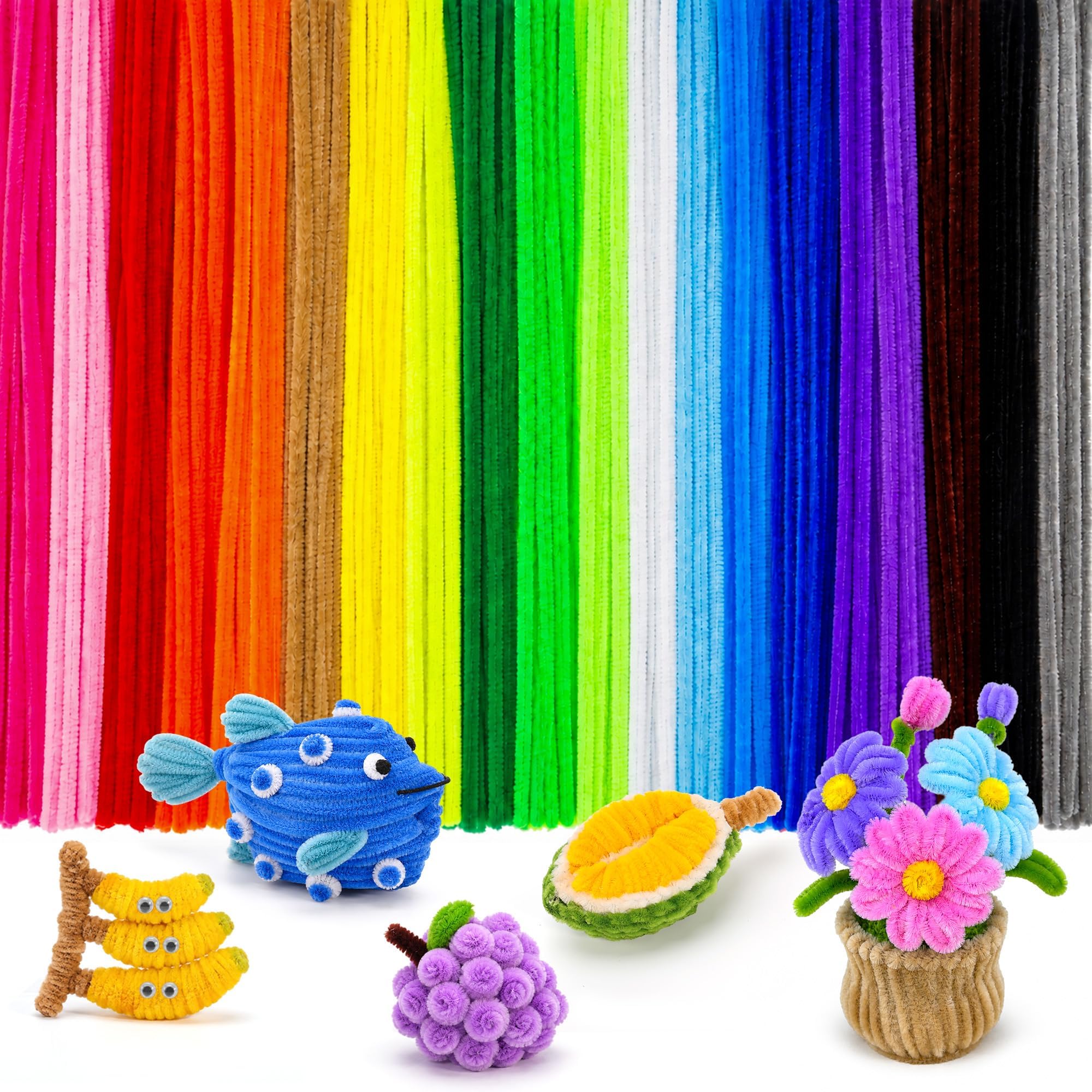 Caydo 200PCS Thick Pipe Cleaners Craft, 20 Colors Chenille Stems
