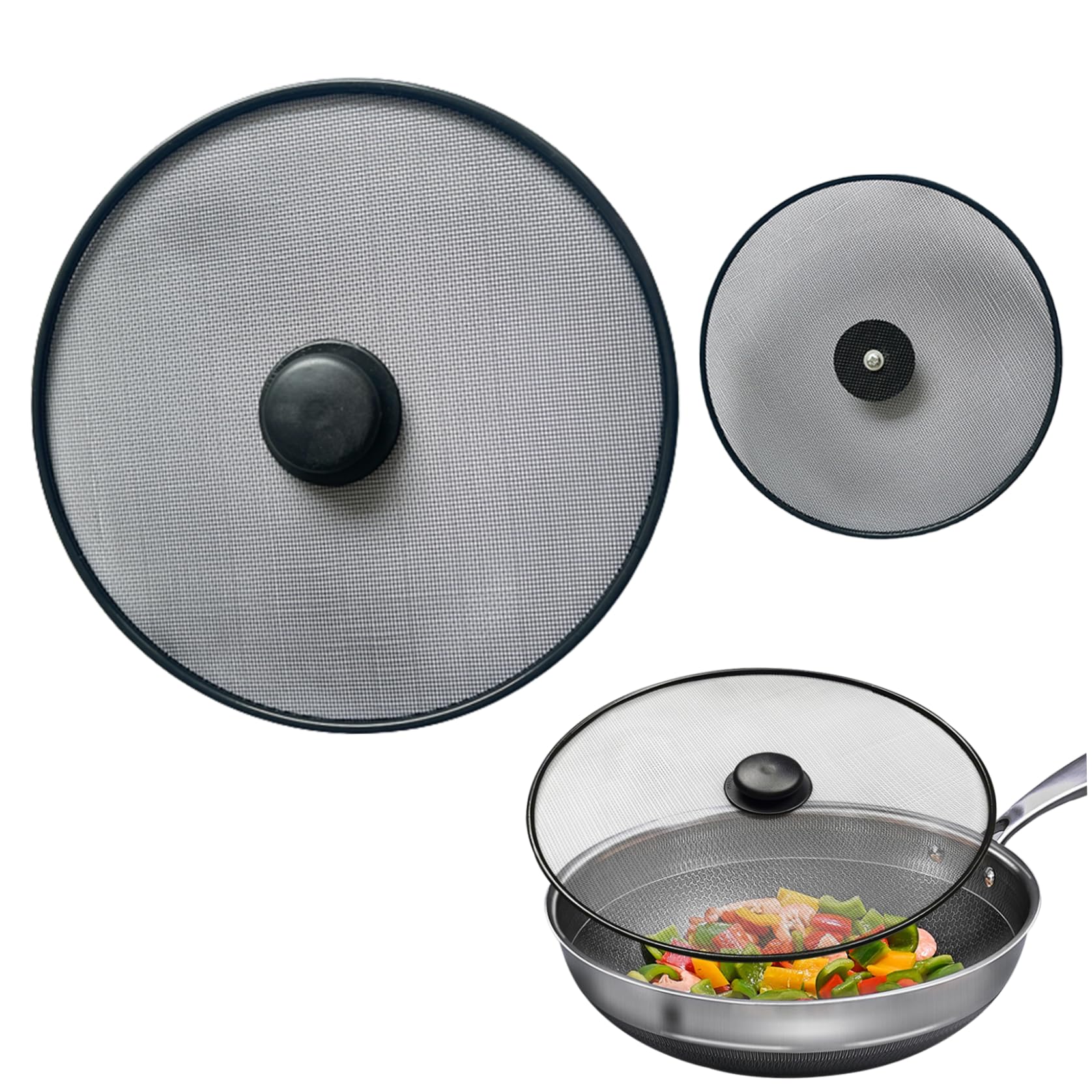 Syglawnd Splatter Screen For Frying Pan, 3Pcs Frying Pan Splatter Guard Grease Screen Mesh Oil Proof Pot Lid Kitchen Accessories for Cooking, Splash Guard For