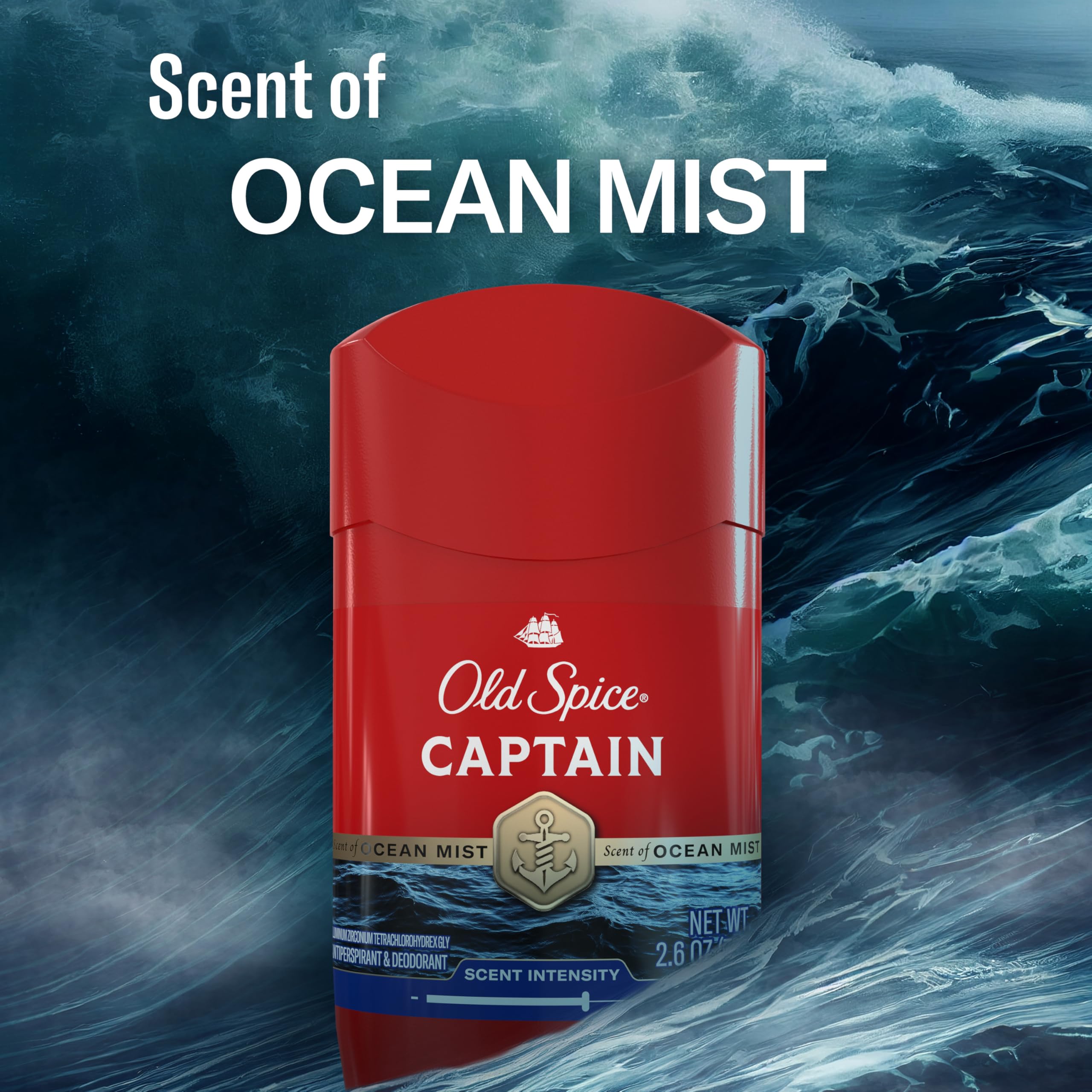 Old Spice - Desodorante antitranspirante para hombre, capitán, 48 horas, protección contra olores, 2,6 oz (juego de 6)