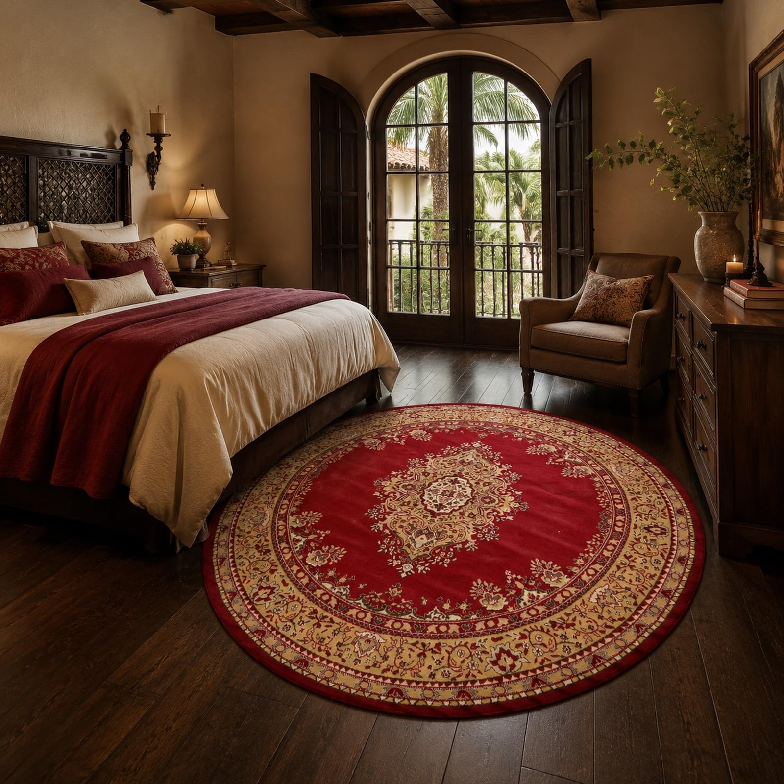Tappeto Rotondo, Accessori per mobili Protezioni per pavimenti Rosso, Beige, Marrone, 150 cm (personalizzato),Decorazioni Soggiorno, Lavabile in Lavatrice Antiscivolo