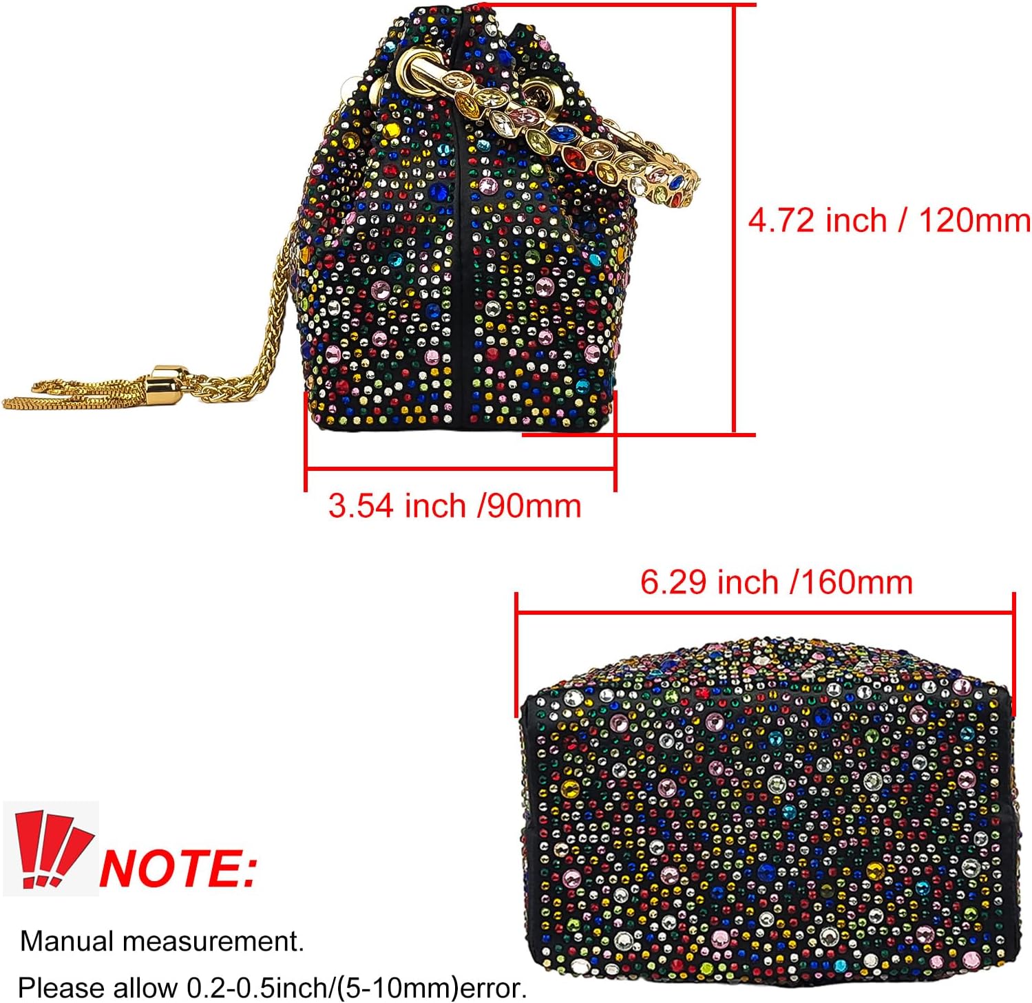 HUANG ZHUANG Colorful Crystal Soft Purse Sparkly Rhinestone Handbag Women Clutch Bling Party Crossbody Bag for Prom Cocktail - Image 5