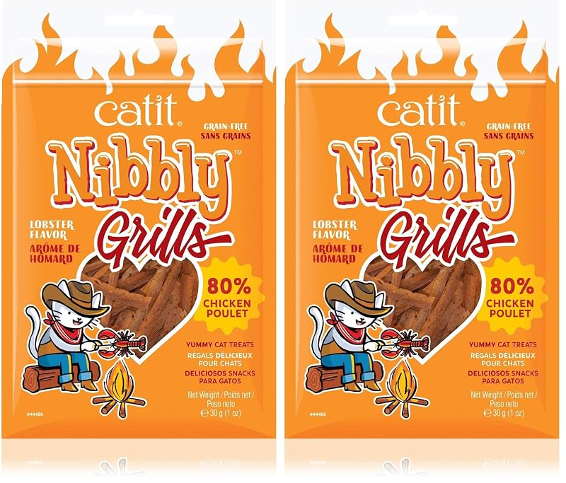 Petisco para Gatos Catit Nibbly Grills Sabor Frango e Lagosta, Sem Grãos, Pacote com 2 de 30 g
