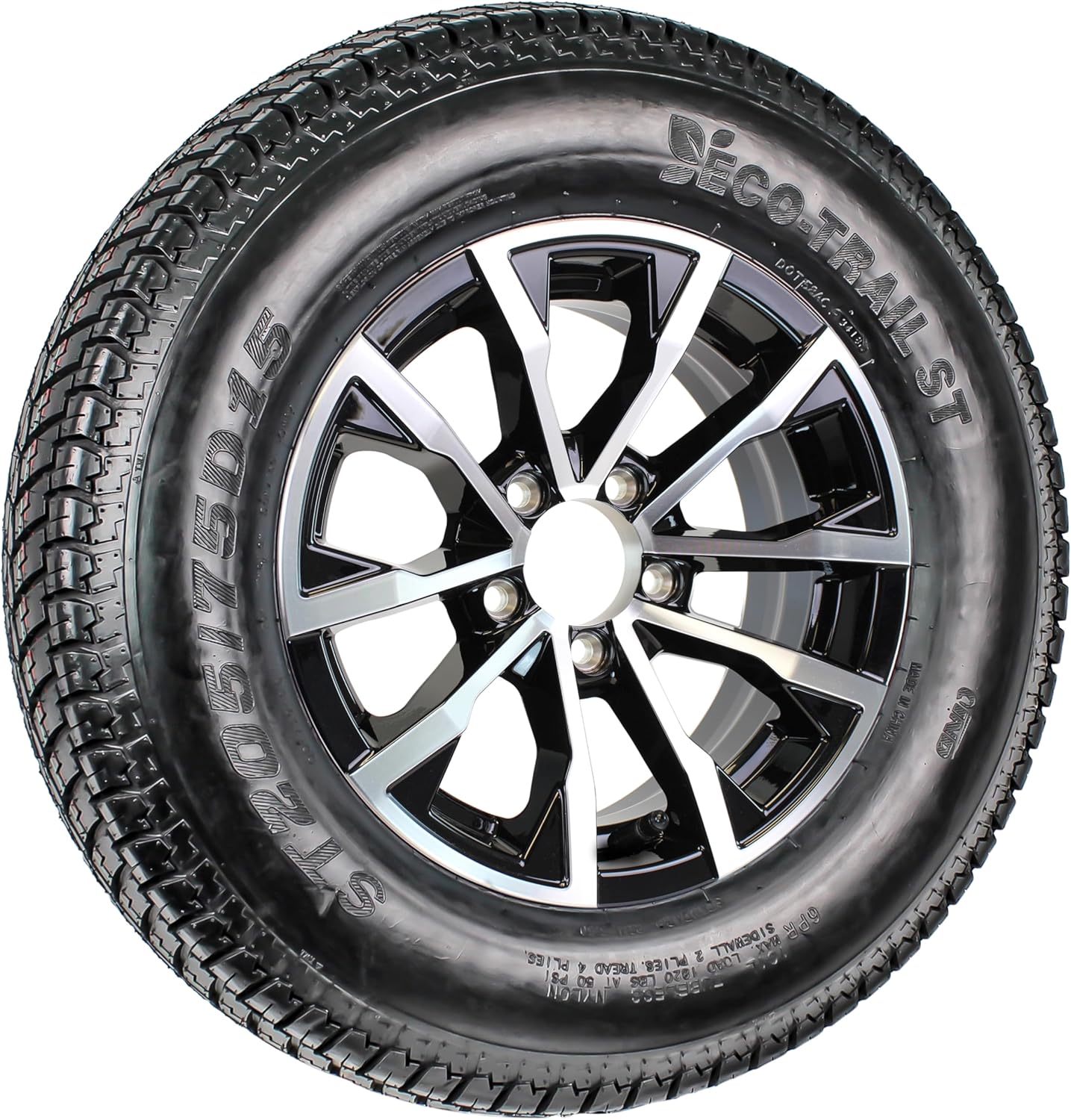 eCustomRim - 2 Year Warranty w/Roadside Trailer Tire ST205/75D15 Load Range C 15 Inch 5 Lug On 4.5 Edge Black Aluminum Rim - 2 Year Warranty w/Roadside