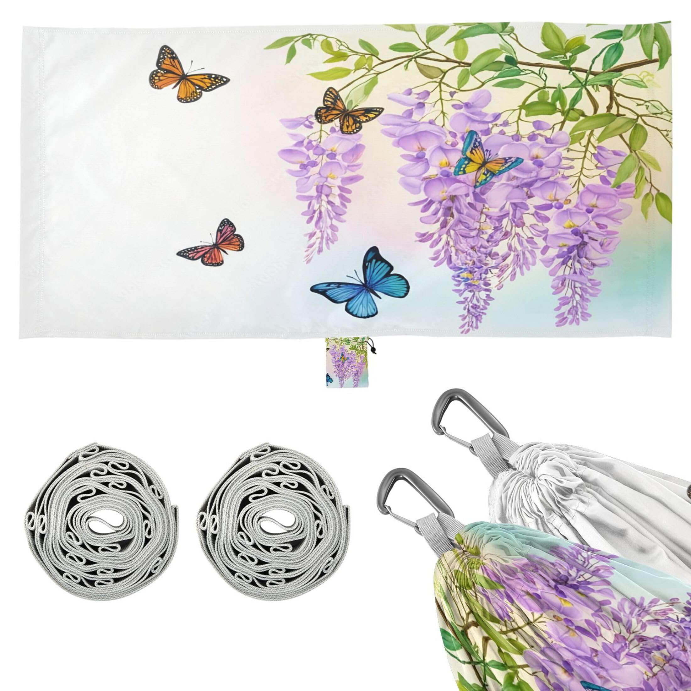 Takiito Purple Wisteria Flowers Hammock 330 lb Capacity Travel Camping Hammock with Tree Straps, Portable Lightweight for Outdoor Beach Backpacking Backyard Patio