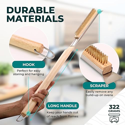 Miniatura 3 de Urban Whisk - Cepillo para horno de pizza con raspador  Cepillo de pizza resistente para horno de pizza con cerdas de acero inoxidable  Cepillo de