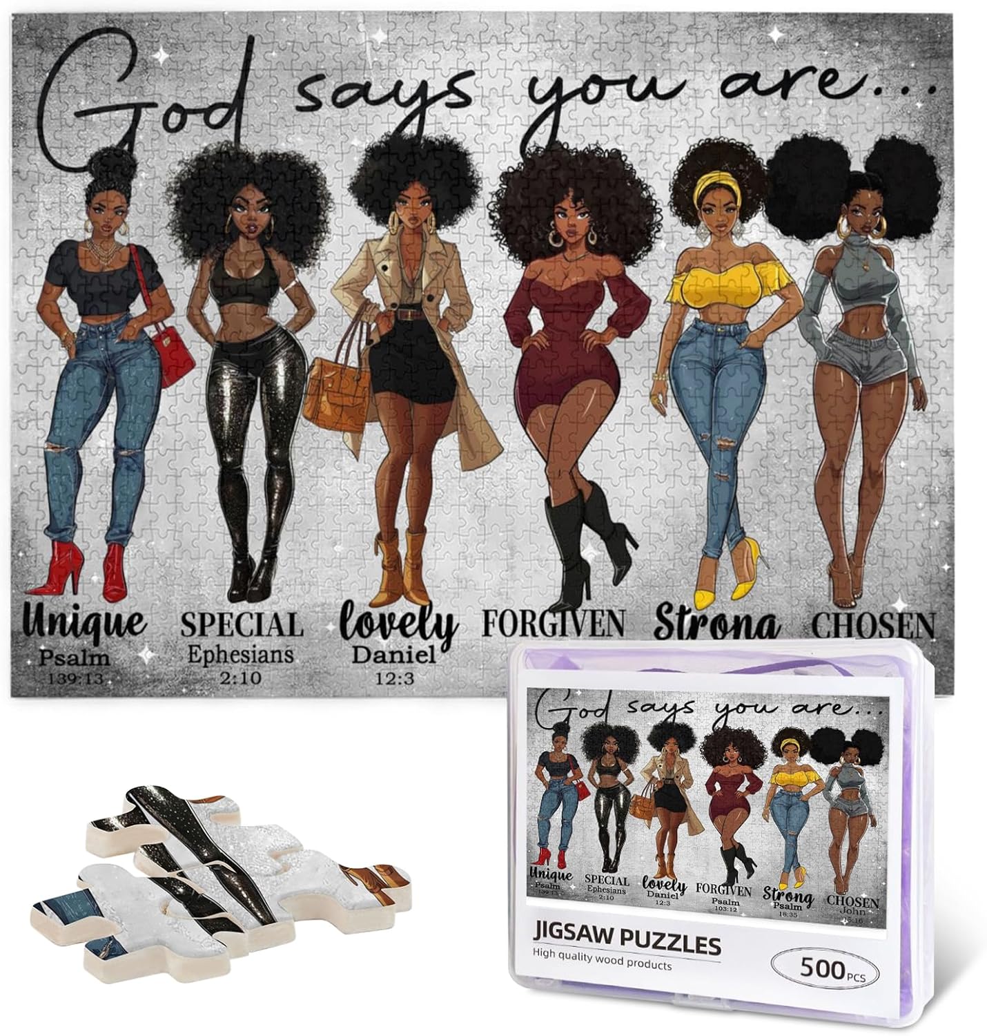 African American Jiasaw Puzzles for Adults Black Queen Women 500 Piece Puzzles for Adults Christian Bible Verse 500 Pieces Fun Family Game Motivational Inspirational Jigsaw Puzzle for Adult Women