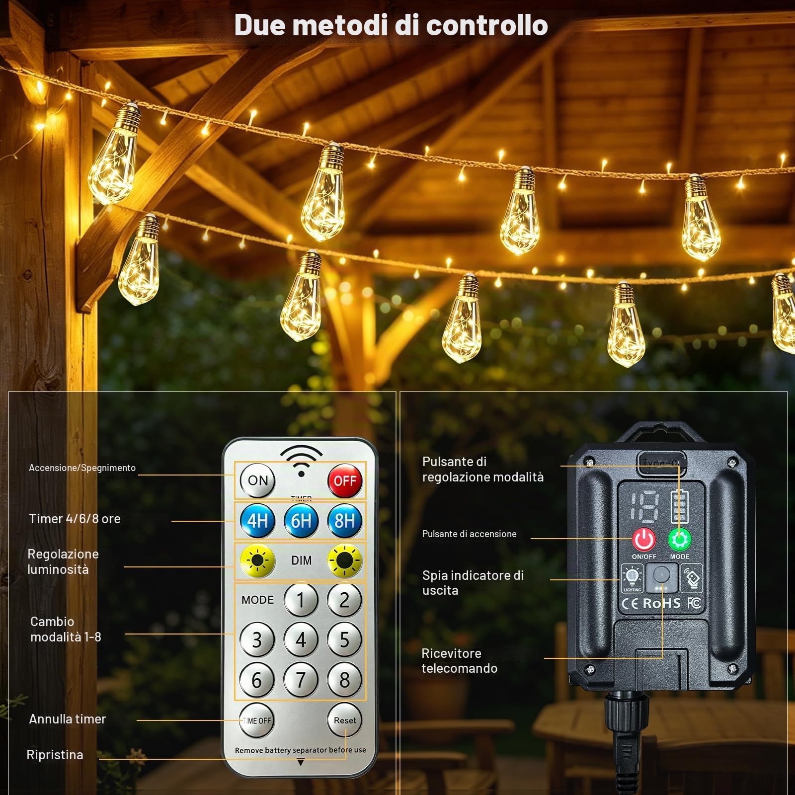 Catena Luminosa Esterno Solare 17,5M Catena Luci Stringa con 30 S17 | 8 Modalità, IP65 Impermeabile, Corda di Canapa Luci Solari Esterno Decorazione per Giardino, Cortile, Festa, Matrimonio