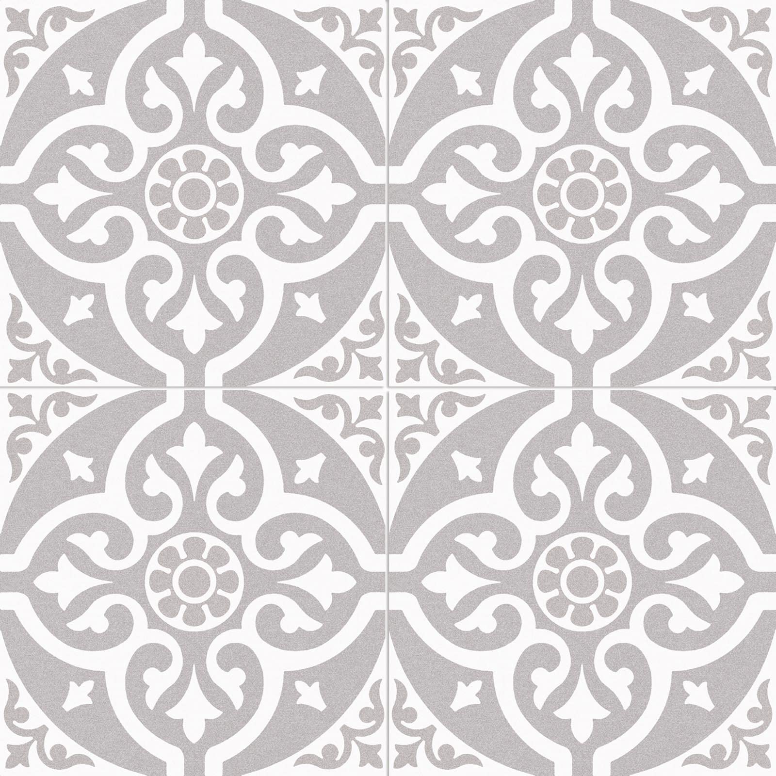 The Bath People Grey Crispin Ceramic Tiles Ornate Patterned Square Wall Or Floor Tile – 450 X 450