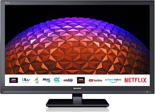 SHARP 1T-C24BC0KR1FB 24 Inch Smart TV, HD Ready LCD Display with DTS Studio Sound, Dolby Digital Audio Decoder, 2 x HDMI, 2 x USB, Freeview Play and Wireless Streaming - Black