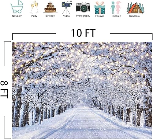 Miniatura 7 de Telón de fondo fotográfico de escena de invierno de 7 x 5 pies, diseño de copo de nieve con purpurina, nieve, paisaje, decoración de árbol de