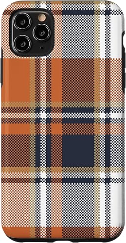 Funda para iPhone 11 Pro Max a cuadros negros y naranjas para Halloween, otoño y calabazas