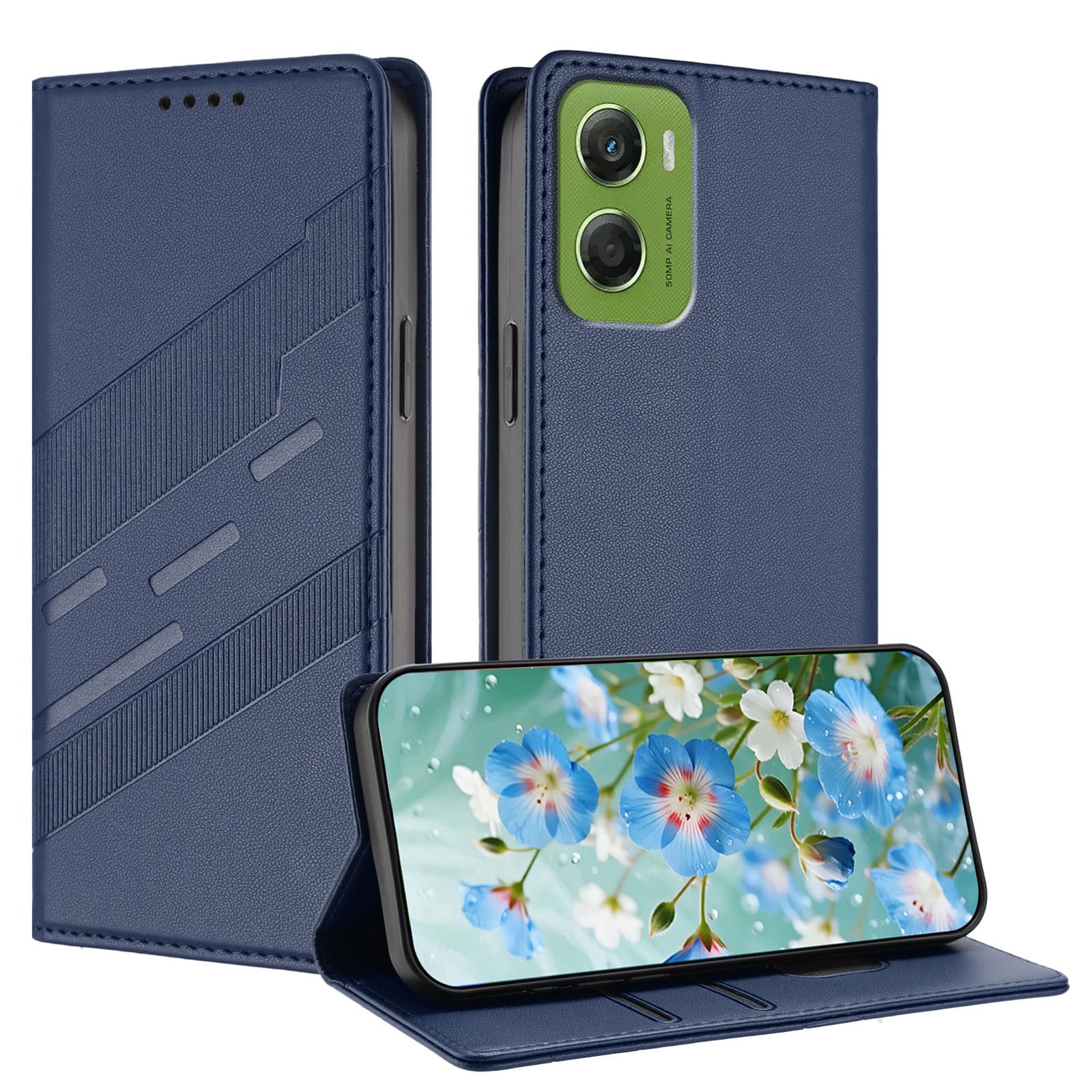 Cover Custodia Folio in Pelle per Motorola Moto G06 4G, Premium PU/TPU Pelle Flip Antiurto Wallet Case, con Supporto & Porta Carta. Blu scuro