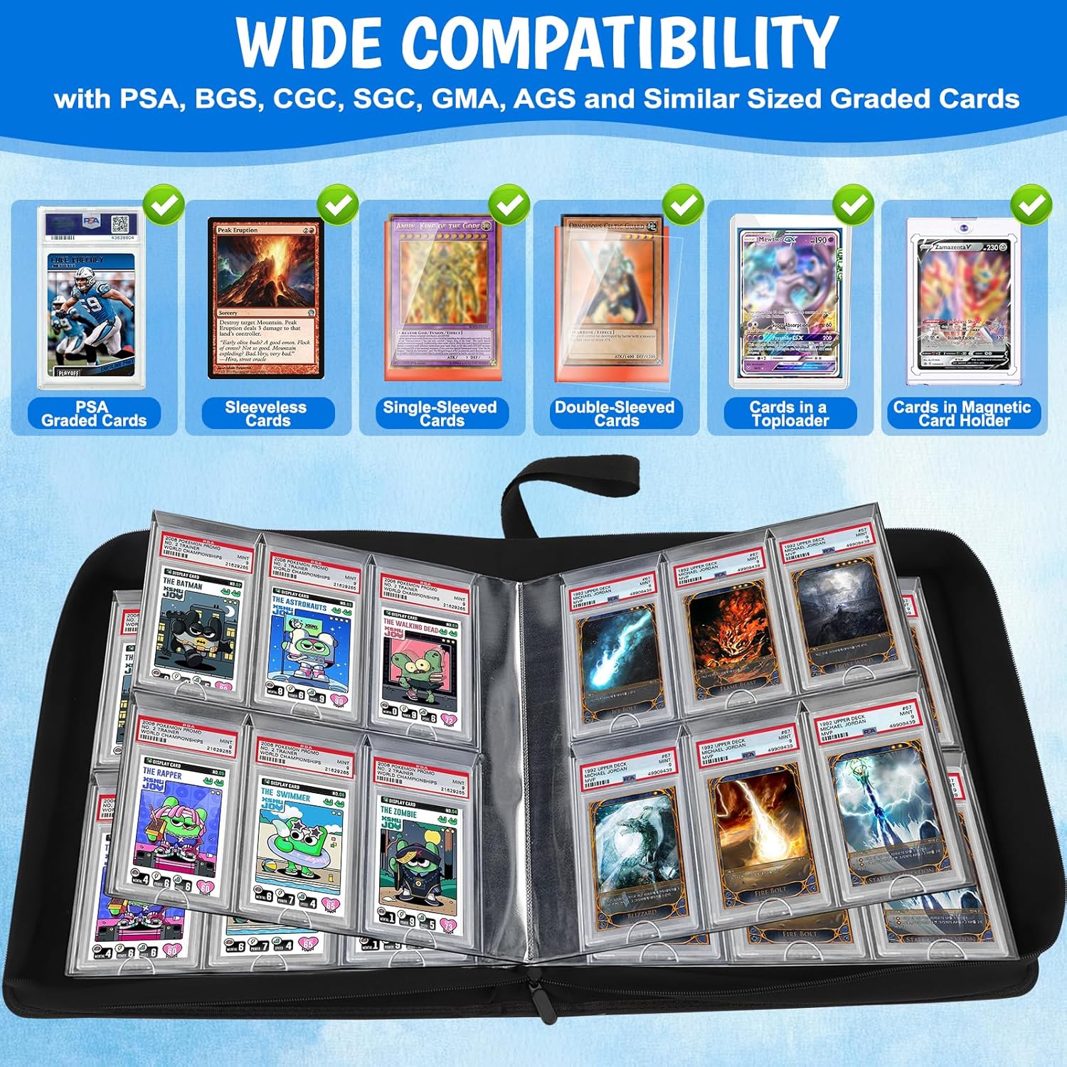 Graded Card Binder, 6 Pocket Slab Binder, Holds 60 Graded Slabs, Ringless PSA Cards Binders with Hand Strap and Side Label Pocket, PSA Slab Case, Premium Graded Card Holder for PSA, CGC Slabs