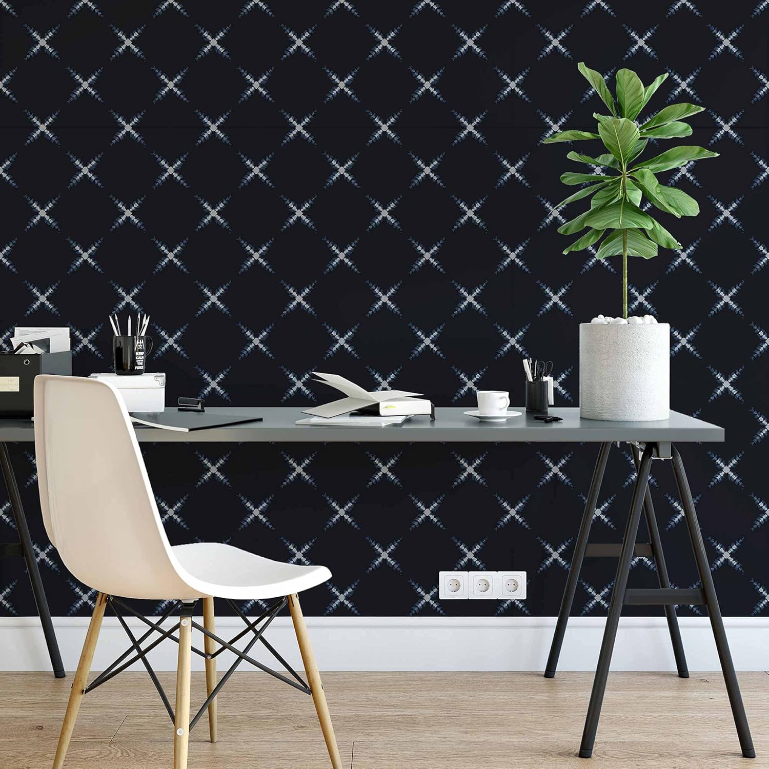 SpeedWallpaper Black and White Grid Peel and Stick Removable Wallpaper 4450