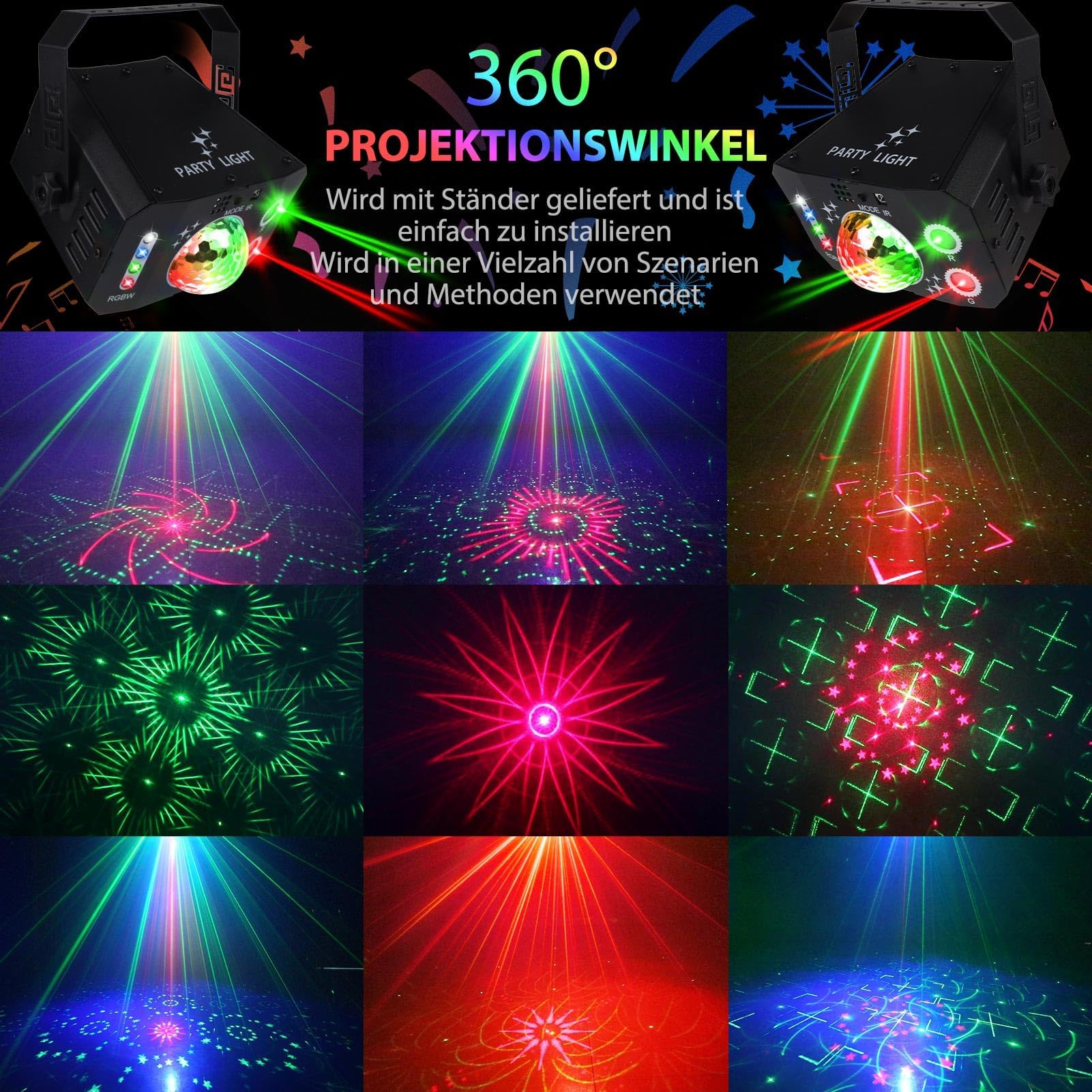 Lampe de Scène, Fwiull Lumière Disco à 7 Yeux avec Télécommande et Stroboscope, Boule Disco Grand Angle Contrôle de la Musique, Divers Effets RGBW Lumiere Soirée avec 2M USB pour Halloween, Fête, Noël