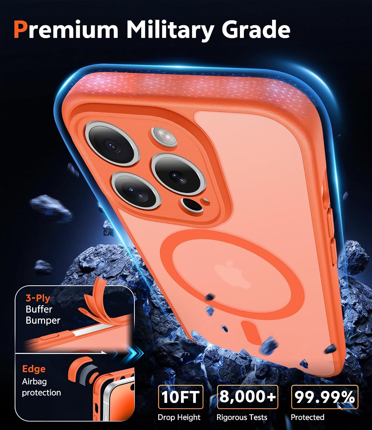 FNTCASE for iPhone 14 Pro-Max Case: Matte Magnetic Phone Cases with Screen Protector Compatible with Magsafe Slim Anti Yellowing Rugged Shockproof Protective Translucent Cell Cover (C-Orange)