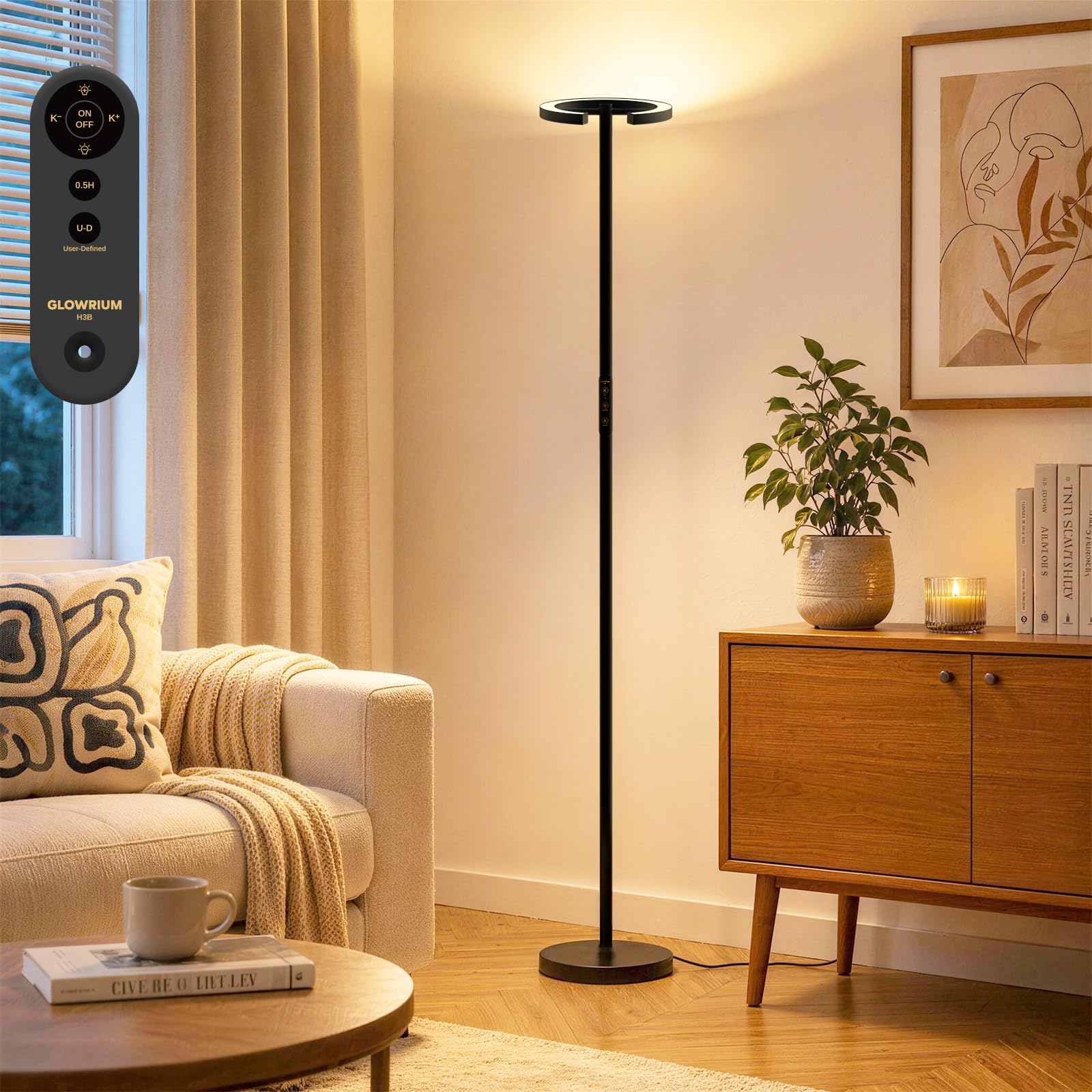 Lampada angolare a LED luminosa da 71 pollici con telecomando (batteria non inclusa), dimmerabile senza interruzioni, lampada da lettura girevole, 2700-6500K, moderna lampada da pavimento luminosa per