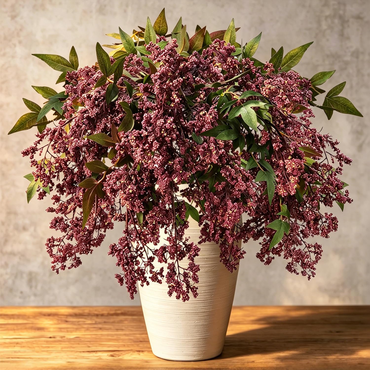 43 Inch Artificial Nandina Berry Stems for Vase, Realistic Fall Floral Stems Faux Fall Flowers Branches for Table, Farmhouse, Harvest, DIY Bouquet, Mantel, Home Autumn Decor, 2 Pcs (Greyish Purple)