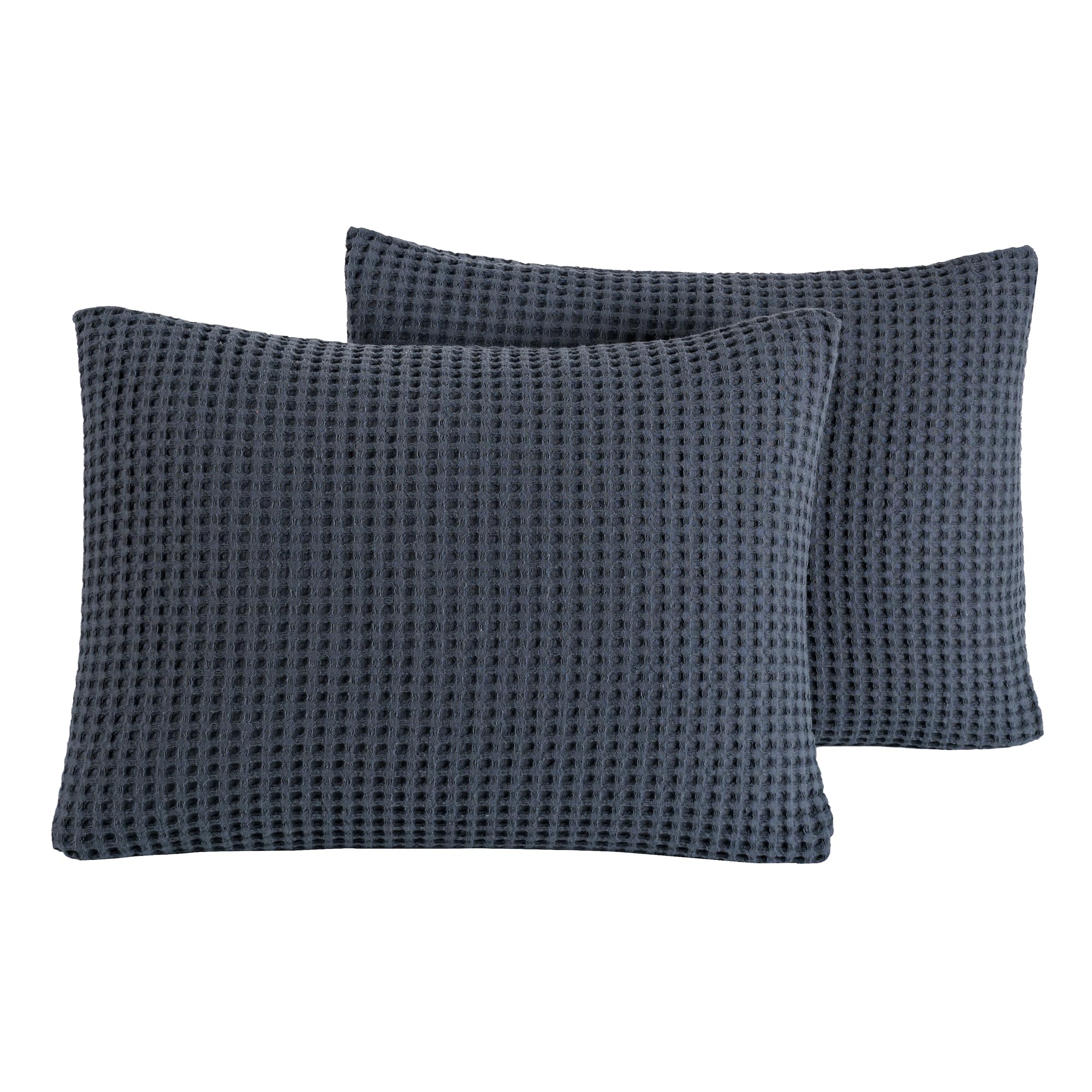 Milam London Decorative Pillow Covers Pack of 2, 100% Cotton Pillowcase 50x75cm, No Filling, Aesthetic Woven and Breathable Waffle Weave Pillow Case Covers with Envelope Closure - Slate Blue