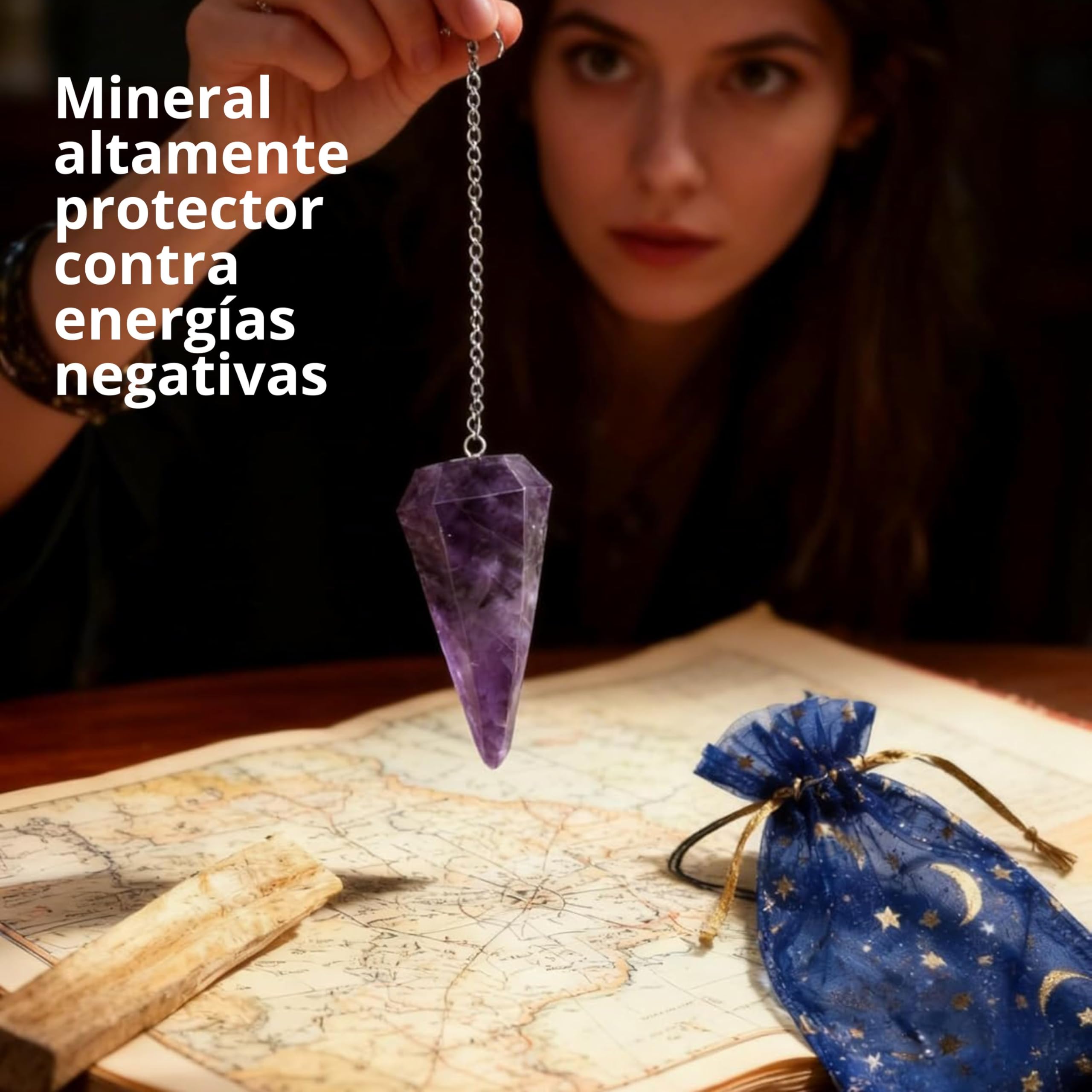 Péndulo Adivinación Amatista Natural +1 Palo Santo + Bolsa de Almacenamiento | Herramienta de Radiestesia y Meditación para Tarot, Reiki y Sanación Espiritual | Cristal Auténtico