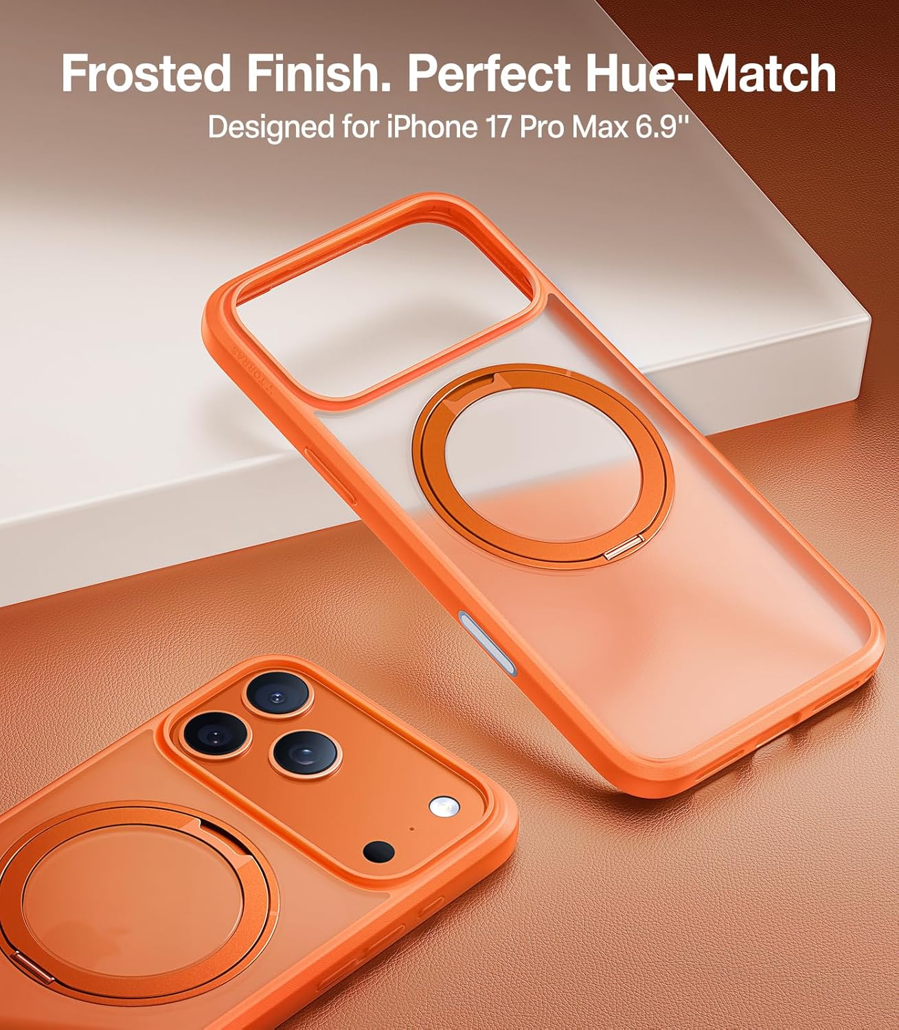 TORRAS Upgraded 360 Magnetic Stand for iPhone 17 Pro Max Case with Camera Control, Fit for MagSafe with Ring, Mil-Grade Protection, Translucent Slim for iPhone 17 ProMax Case Ostand, Neon Orange