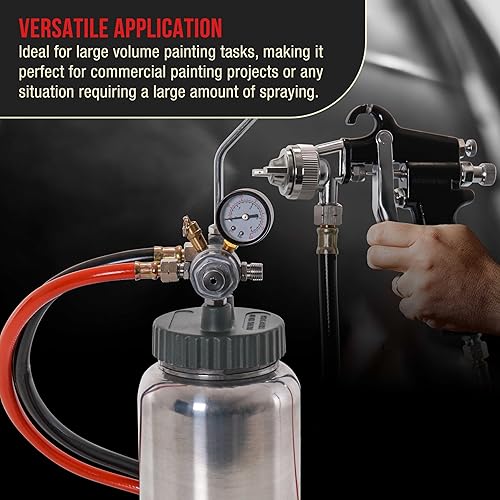 Miniatura 6 de TCP Global Olla a presión de pintura de 2 cuartos con pistola rociadora y ensamblaje de manguera de aire y líquido de 5 pies