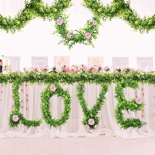 Miniatura 7 de FEQO Guirnalda de eucalipto artificial de 6 pies guirnalda verde de hojas de eucalipto de 6 pies guirnalda verde para boda fiesta cena y hogar verde