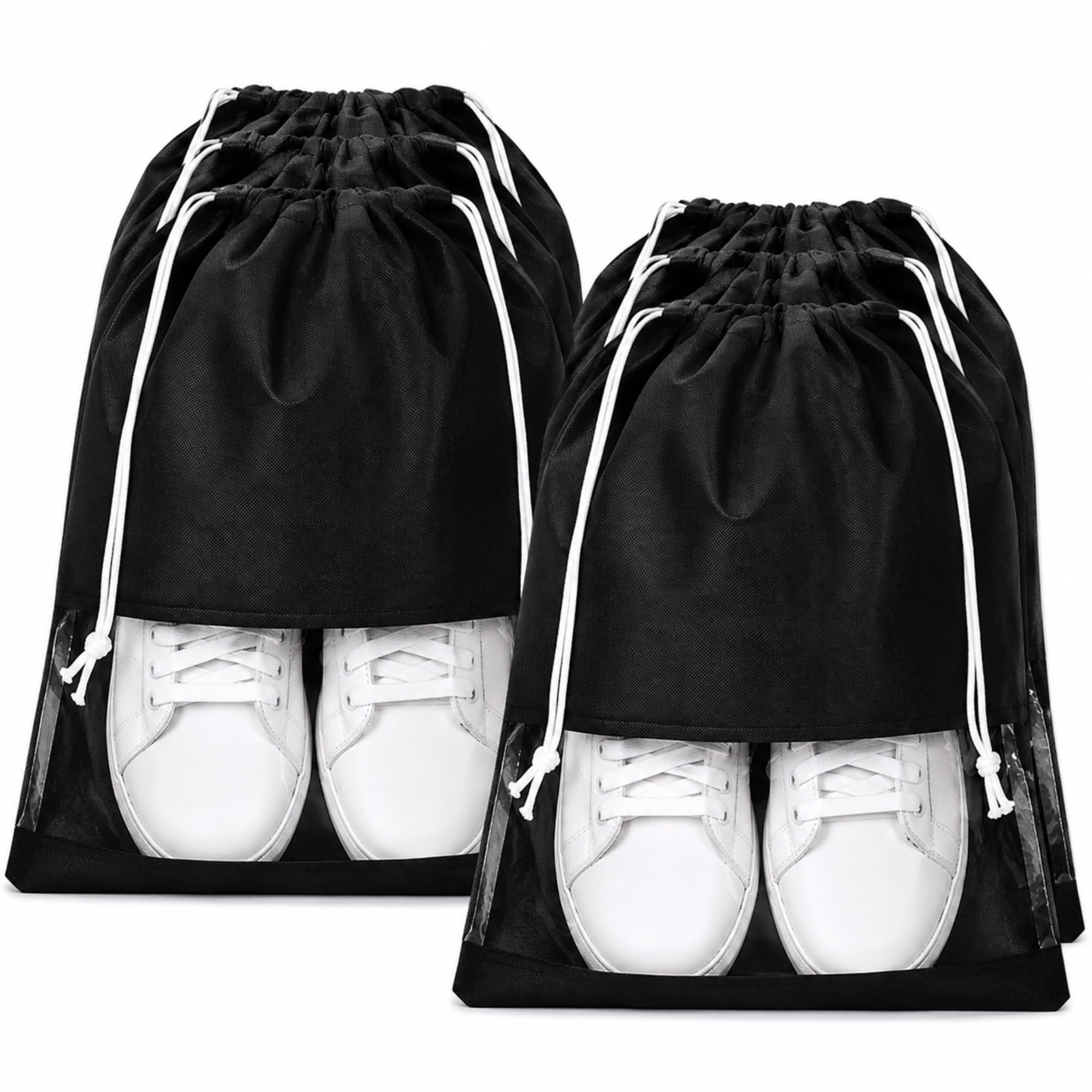 POLARICH Pack of 9 Black and Grey Plain Travel Shoes Cover Combo Non Woven Shoe Storage Bags with Drawstring Rope for Men and Women Shoes Packing Pouch Organizers for Travel and Closet-image-33