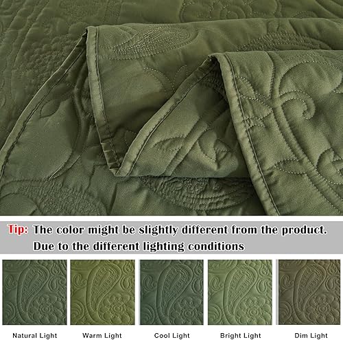 Miniatura 5 de EVENHUG Juego de edredón de tamaño King, suave, ligero, verde oliva, con 2 fundas de almohada, colcha reversible para todas las estaciones, 3 piezas
