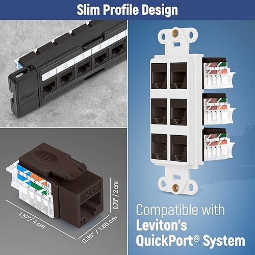 Miniatura 80 de Everest - Paquete de 50 conectores Keystone RJ45 Cat6 en ángulo de 45°, color blanco, conectores RJ45 hembra de perfil delgado, conector Keystone