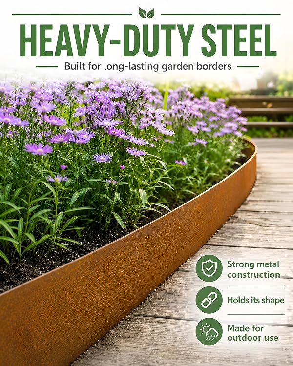 20ft Pre Rusted Cor Ten Steel Landscape Edging 8 in Low Profile Metal Garden Border No Dig Hammer in Lawn Edging Kit with 6 Panels 6 Clamps for Flower Bed Yard Pathway by ZXZYHFTY - Used condition - Image 6