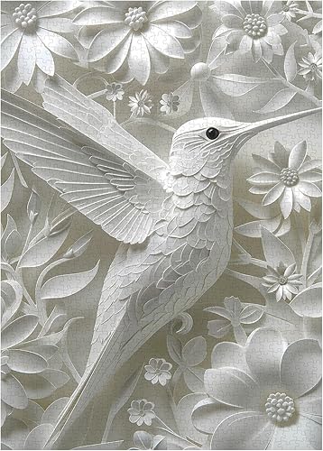 Rompecabezas de colibrí para adultos de 1000 piezas, rompecabezas de flores de colibrí, rompecabezas de arte de corte de papel imposible,