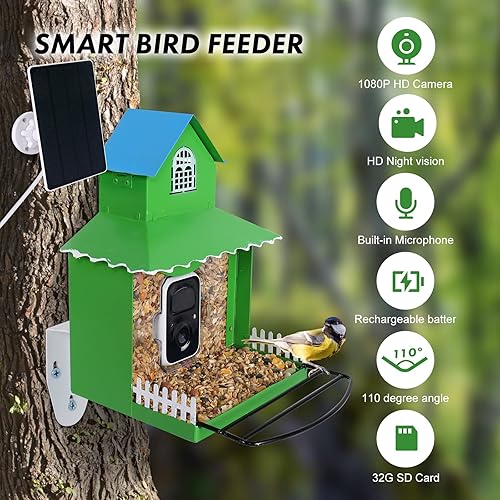 Miniatura 6 de Comedero para pájaros con cámara. Paneles solares de carga inteligente con cámara inalámbrica para exteriores, captura automática de videos de aves