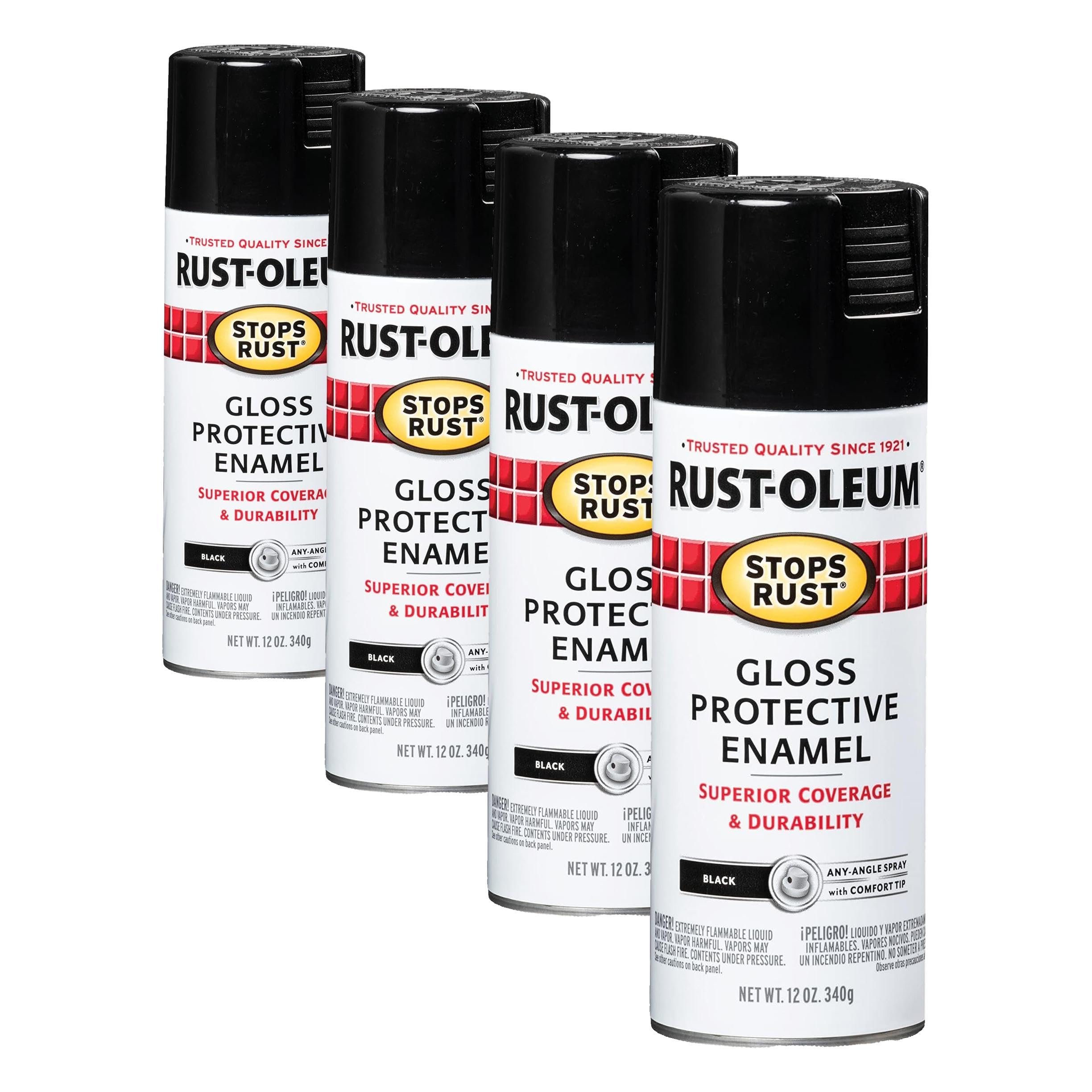 Rust-Oleum 7779830 Stops Rust Spray Paint, 12 oz, Gloss Black (Pack of 4)