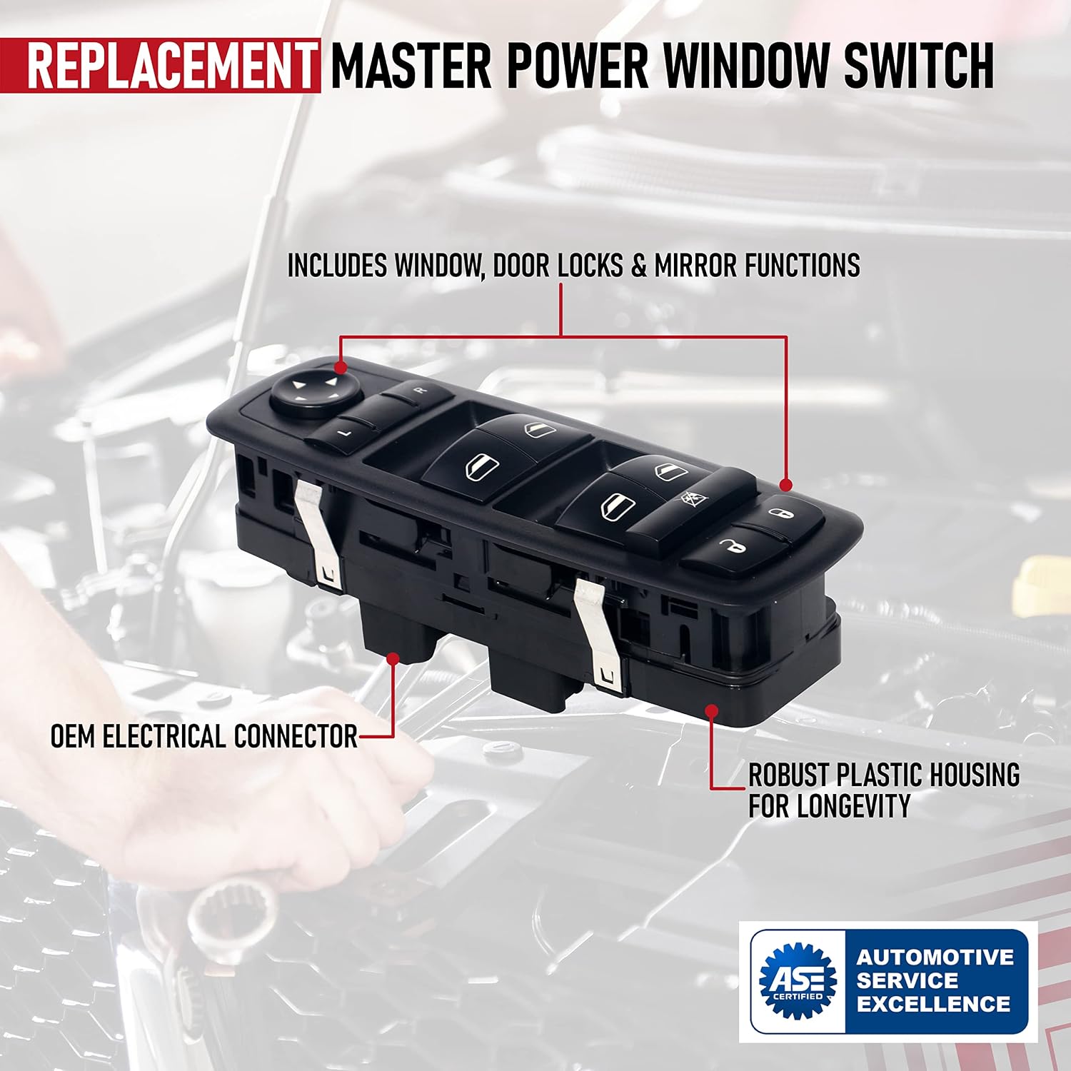 Driver Side Master Power Window Switch - Compatible with Chrysler & Dodge Mini Vans - 2008-2009 Town and Country, 08, 09 Grand Caravan - Replaces 4602535AG, 4602535AF, 4602535AC, 4602535AE, 901-401R