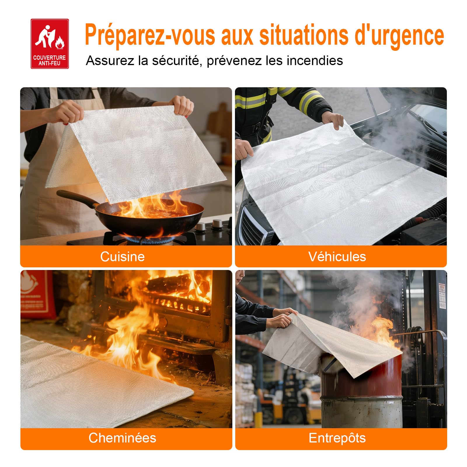 GRIFEMA GA3001 Couverture Anti-feu pour Cuisines 100x100cm en 1869:2019 Fire Blanket Convient pour Les Maisons, Les véhicules, Les Bureaux, Les barbecues extérieurs, Les cheminées et Les entrepôts