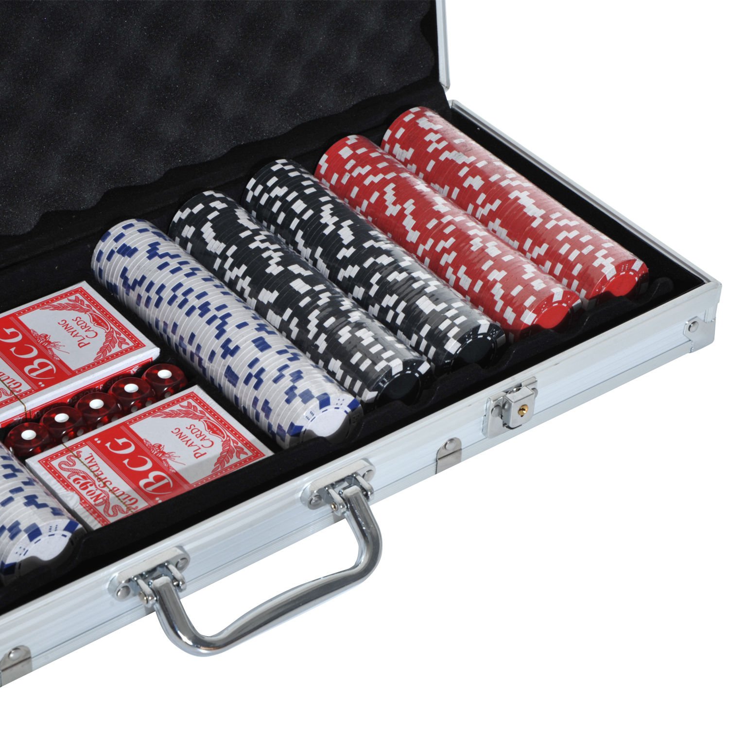 HOMCOM Pokerkoffer Pokerset 500 Pokerchips 2xKartenspiel 5xWürfel 1xAlukoffer Poker Set Jetons Koffer Alu+ Polystyrol 55,5x22x6,5 cm