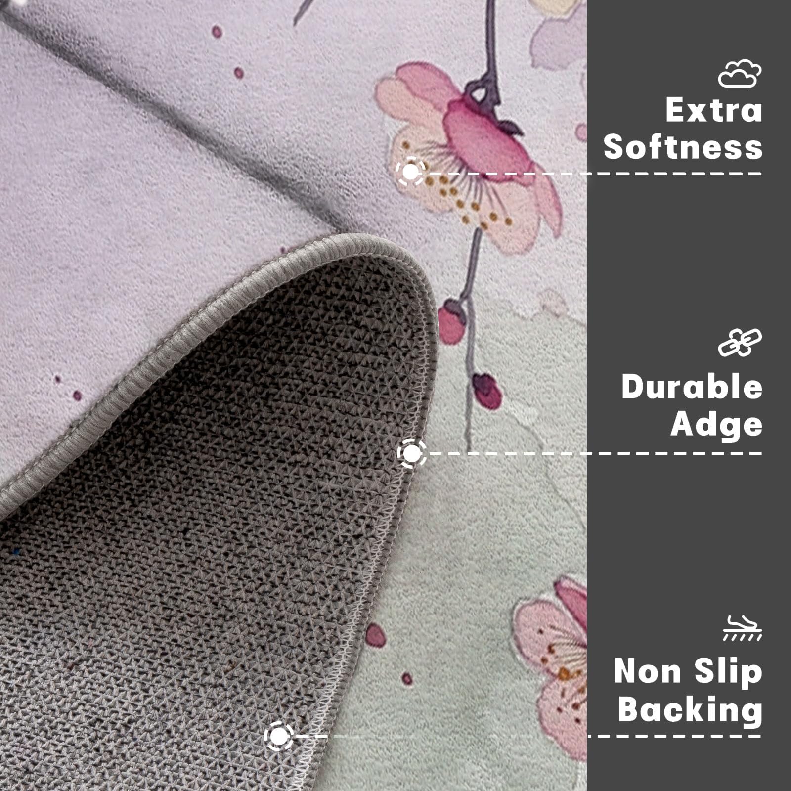 Zerbino Ingresso Interno Fiori Orientali Rami Piangenti, Zerbino Di Benvenuto Lavabile Morbida Piante Semplici Ad Acquerello, Antiscivolo Tappeto Da Decorazioni Rosa Per Casa Porta, 60X90Cm