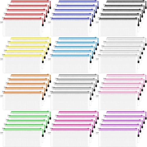Smarpau 60 bolsas para lápices, 12 colores de 9.3 x 4.7 pulgadas, pequeñas bolsas de malla con cremallera, estuche transparente para lápices, bolsas disponible en Yaxa Peru