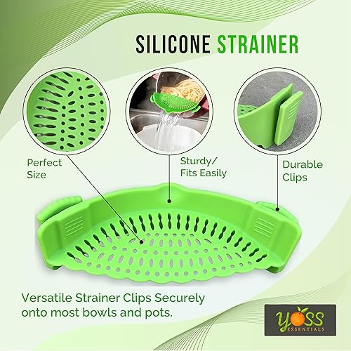 Miniatura 5 de Colador de clip para ollas sartenes y cuencos 2 piezas colador de pasta ajustable con espátula de silicona pequeña 2 piezas - Fabricado con colador