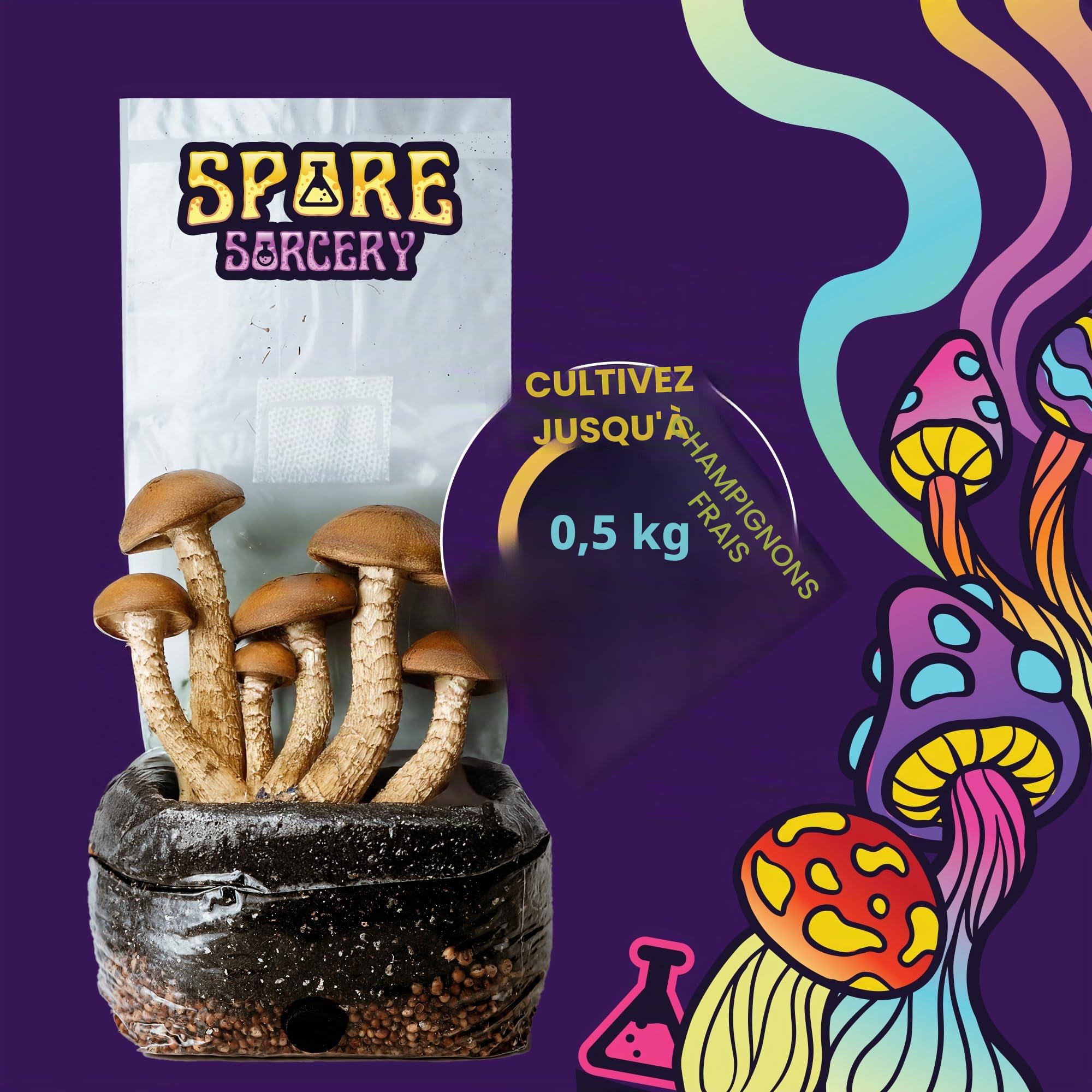 SPORE SORCERY Kit de culture de champignons | Kit de culture de champignons tout-en-un de 0,9 kg avec nutriments exclusifs | Pousse comme par magie | Kit de fournitures de mycologie avec port
