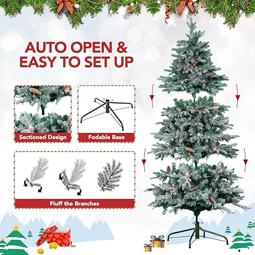 Miniatura 6 de NALONE Árbol de Navidad de nieve preiluminado de 6 pies con control remoto y temporizador, árbol de Navidad artificial de abeto completo con 792